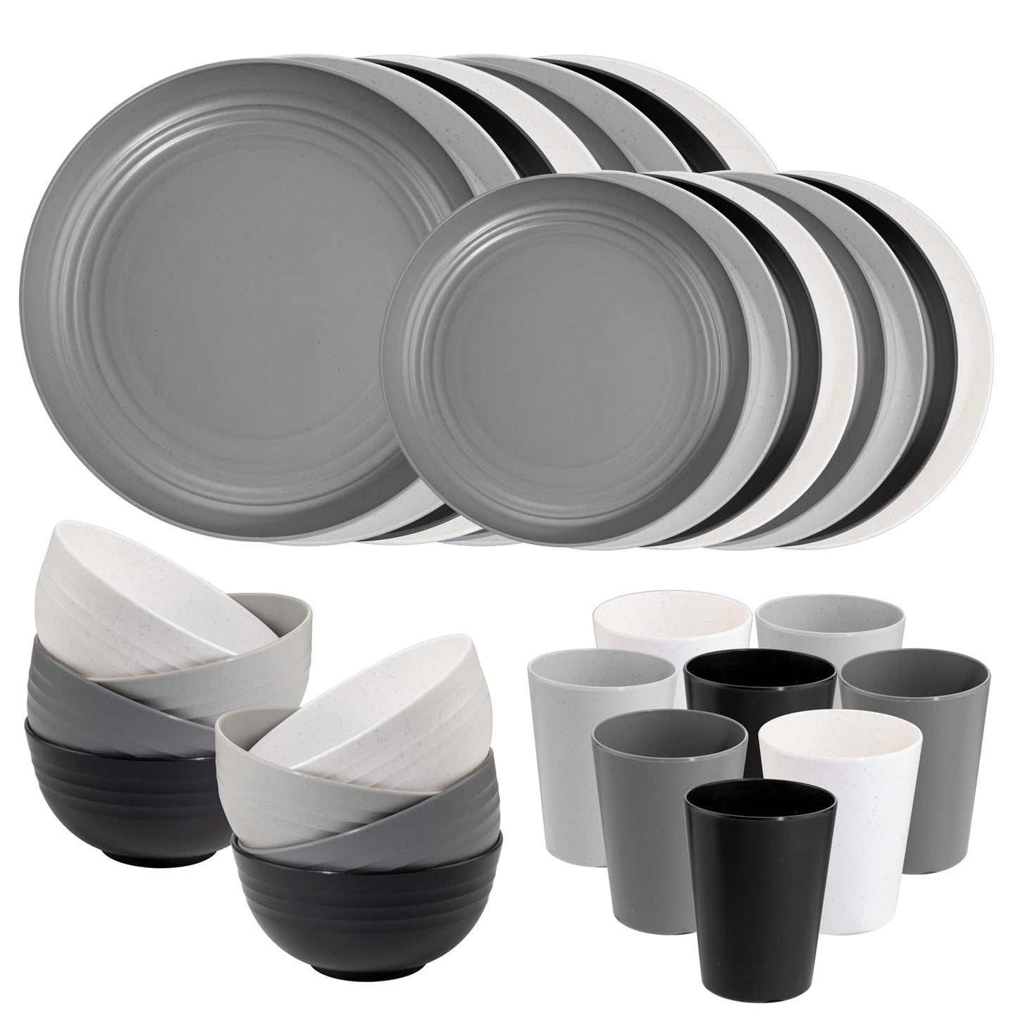 Supernal 32pcs Wheat Straw Dinnerware Sets,Plates and Bowls Sets,Reusable Plastic Plate,Microwave Dishwasher Safe,Plastic Dinnerware Set,Four Color Set 16pcs Plates,8pcs Bowls,8pcs Cups