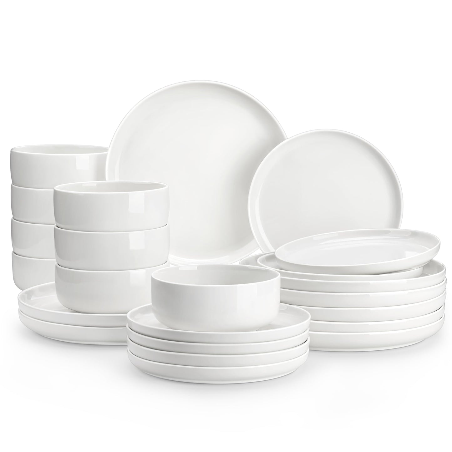MALACASA Plates and Bowls Sets, 12 Pieces Porcelain Dinnerware Sets Dishware Sets Chip Resistant Ceramic Dish Set Dining Dinner Ware Service for 4, White, Series LUNA