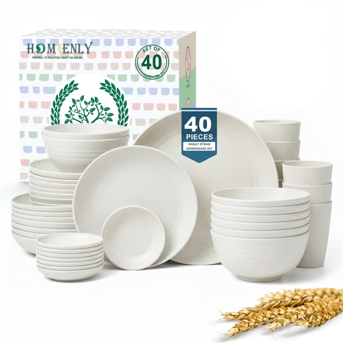 Homienly 40-Piece Dinnerwave Set Service for 8 Unbreakable Kitchen Plates and Bowls Sets - Dinner Plates, Dessert Plates, Soup Bowls, Cup Set, Soy Sauce Dish Microwave & Dishwasher Safe (Light Multi)