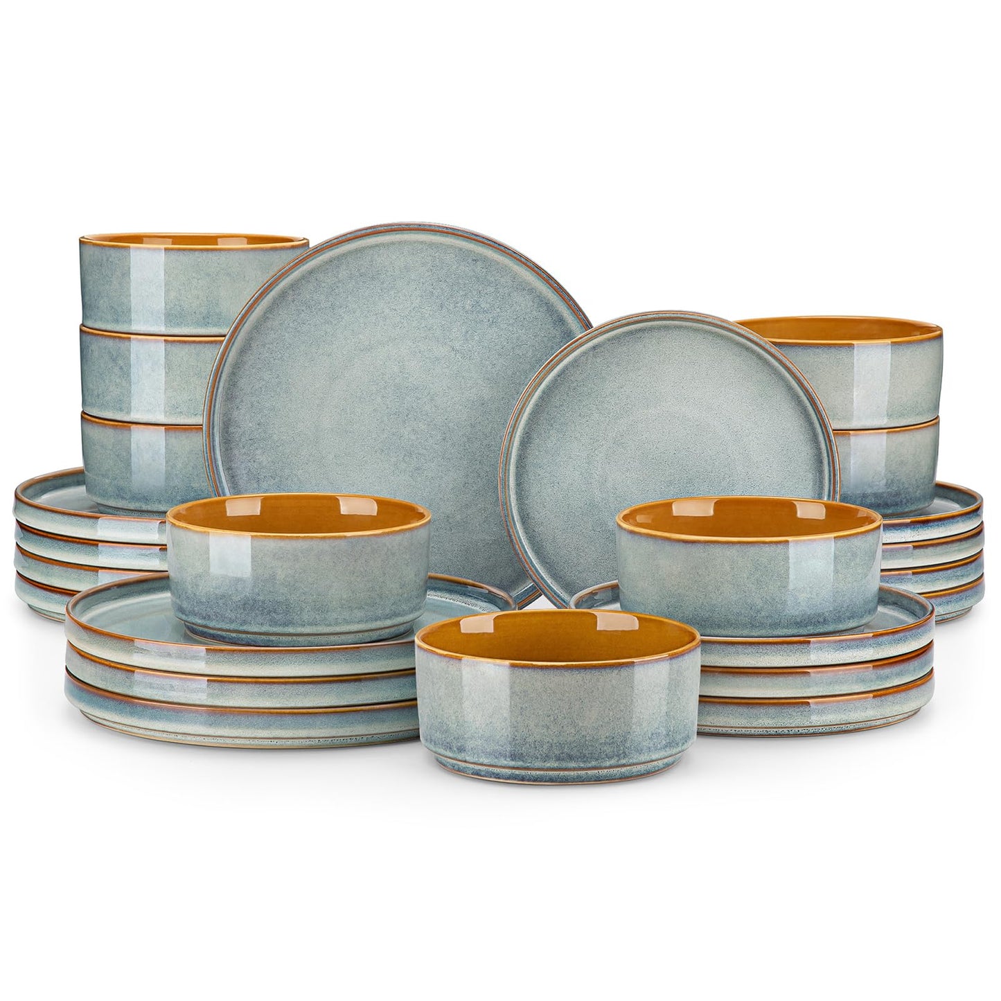 vancasso ONION Ceramic Dinnerware Sets, 12 Pieces Stoneware Plates and Bowls Sets for 4, Reactive Glaze Dishes Set for Kitchen, Dishwasher and Microwave Safe, Blue