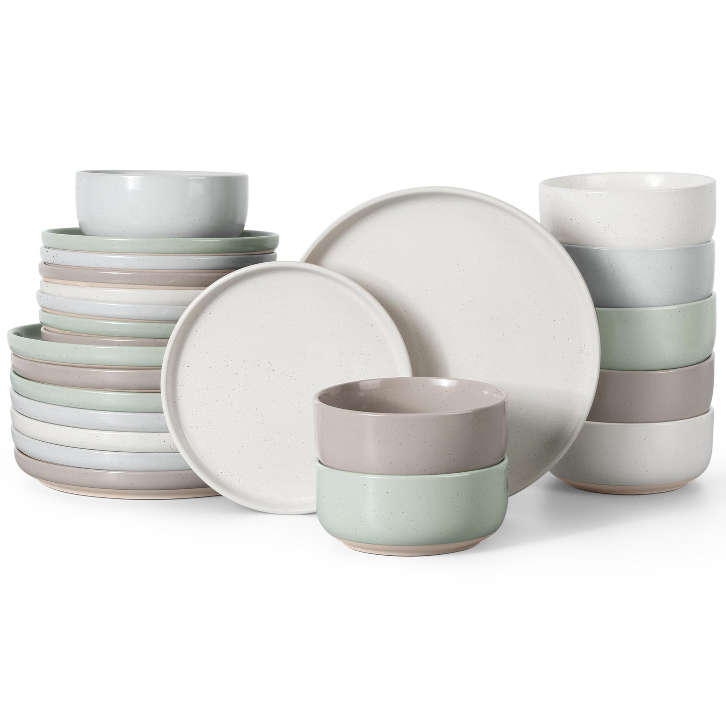 HaWare Stoneware Dinnerware Sets, 12-Piece Plates and Bowls Set for 4, Dishes Set for Home Restaurant, Speckled Asparagus Green