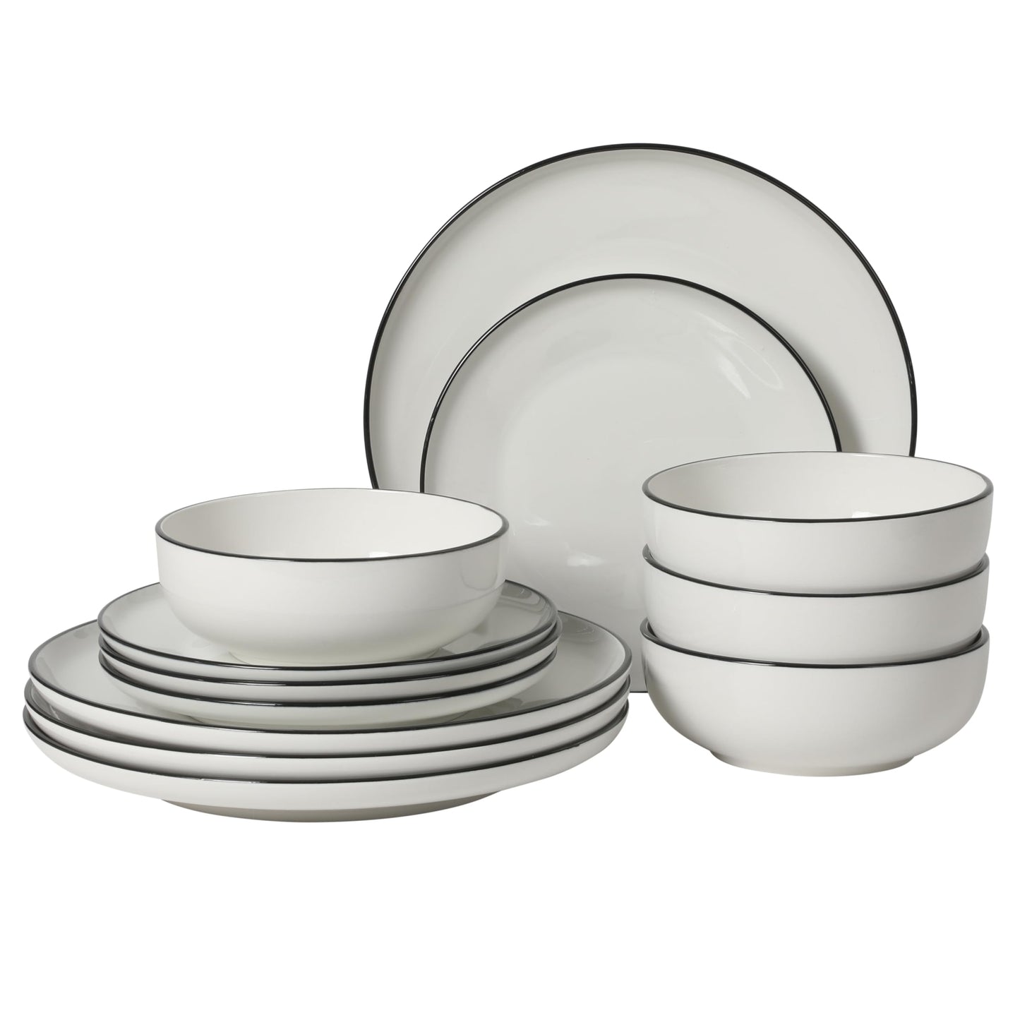 Gibson Home Havenstone 12-Piece Porcelain Dinnerware Set – Dinner Plates, Salad Plates & Bowls, Classic White Everyday Dish Set for Home, Kitchen, Microwave & Dishwasher Safe