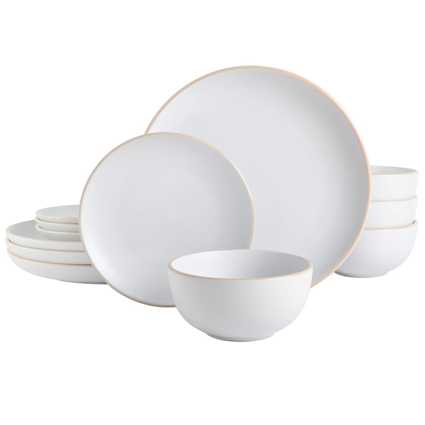 Gibson Home Rockaway 12-Piece Stoneware Dinnerware Set, Service for 4 – Modern Round Plates and Bowls, Dishwasher & Microwave Safe, Black