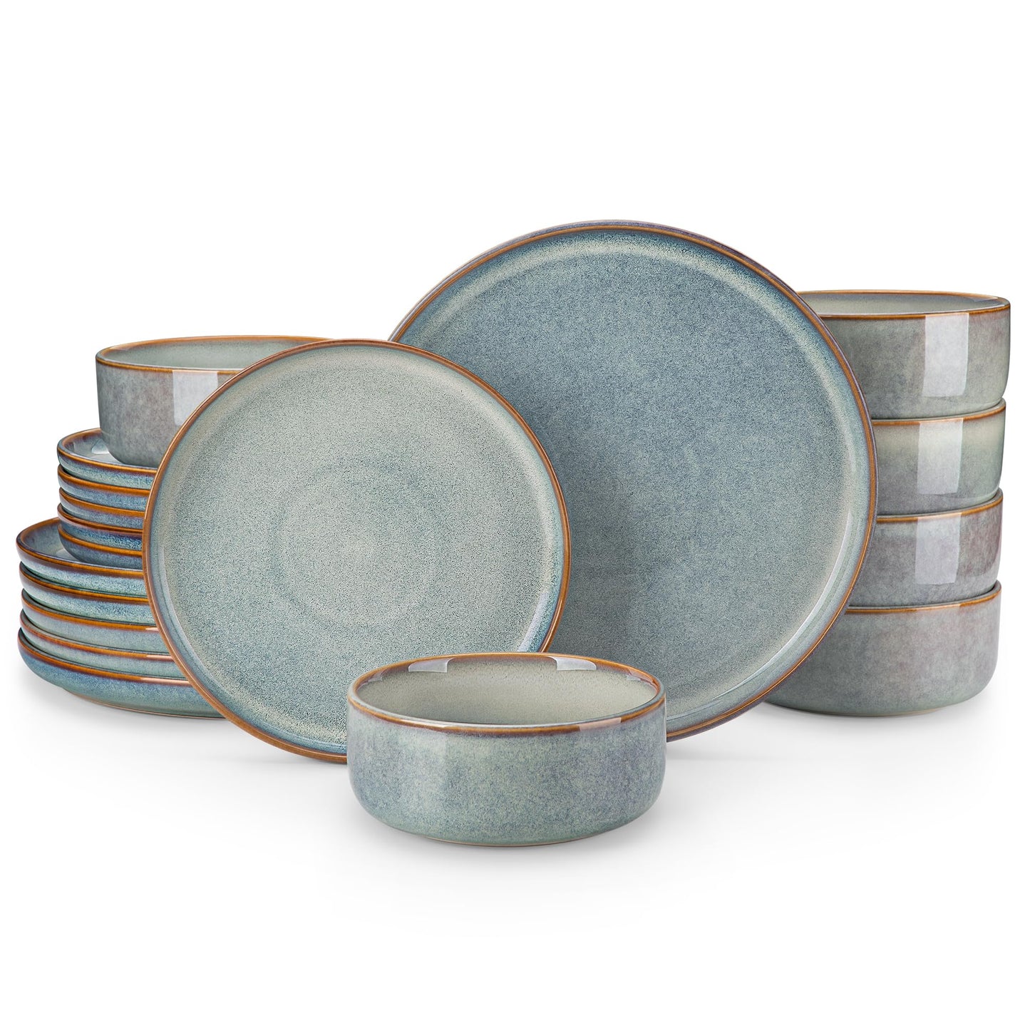 vancasso PLAYA Plates and Bowls Sets, 12 Pieces Grey-Blue Dinnerware Sets for Kitchen, Reactive Glaze Dishes Set for 4, Dishwasher and Microwave Safe