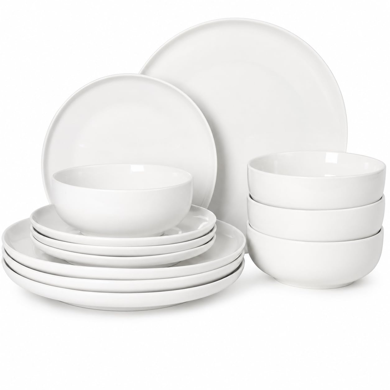 Gibson Home Havenstone 12-Piece Porcelain Dinnerware Set – Dinner Plates, Salad Plates & Bowls, Classic White Everyday Dish Set for Home, Kitchen, Microwave & Dishwasher Safe