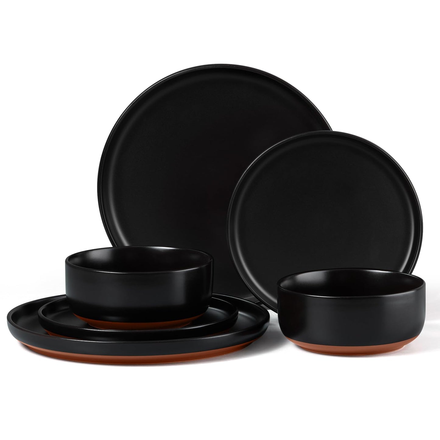 E-far 12-Piece Stoneware Dinnerware Sets, Plates and Bowls Sets for 4, Ceramic Dishware Dishes Set with Terracotta Base, Chip & Scratch Resistant, Microwave & Dishwasher Safe, Speckled White