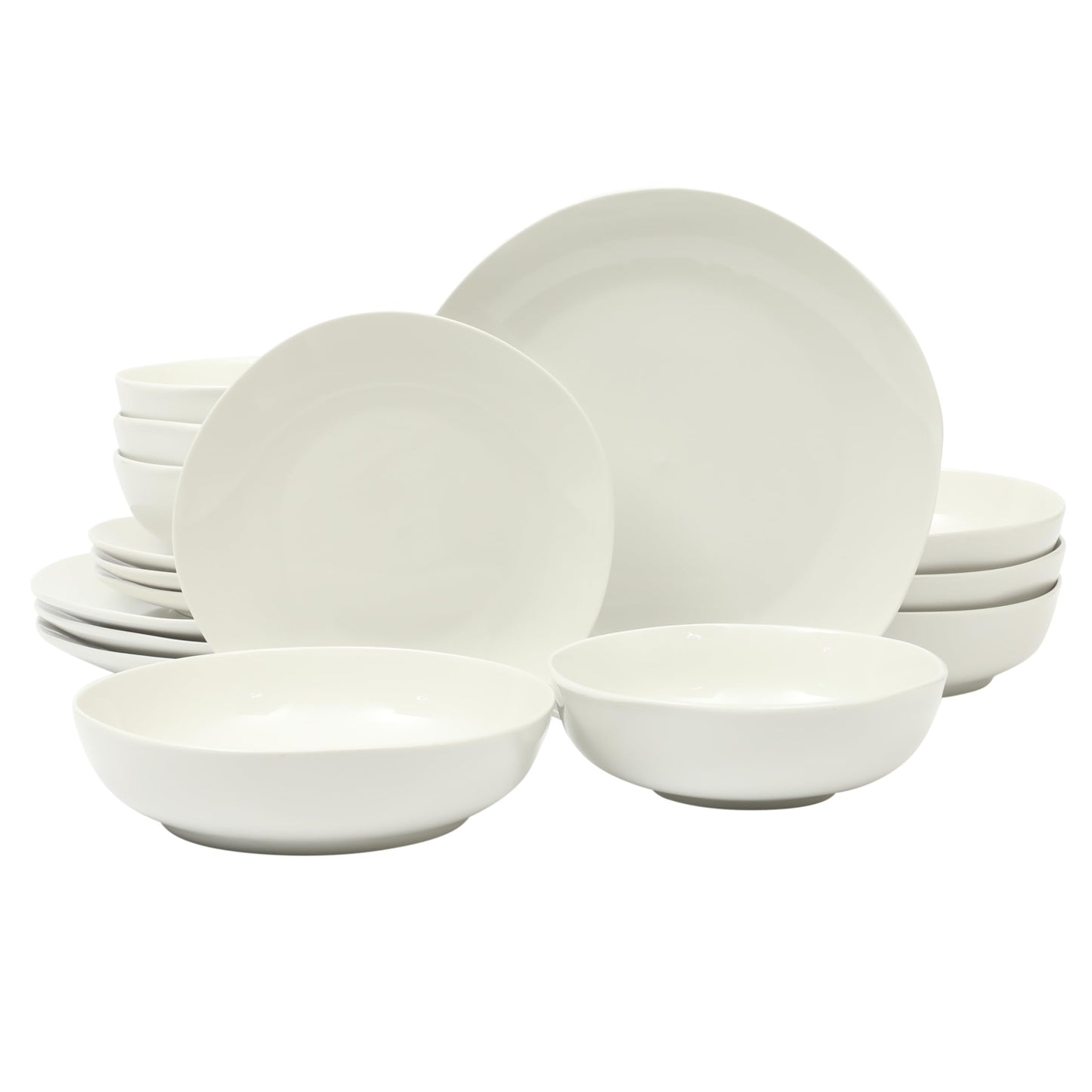 Gibson Home Zen Buffet White Porcelain Dinnerware Set for 4, Square Plates Bowls and Mugs, Chip and Scratch Resistant, Dishwasher and Microwave Safe, 16 Piece
