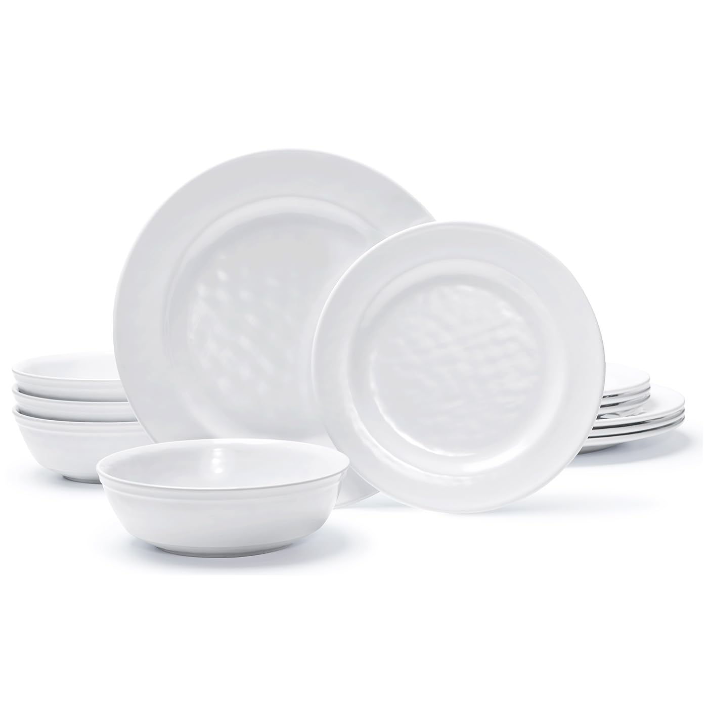 TP 12-Piece Melamine Dinnerware Sets, Plates and Bowls Dishes Set for 4, Break-Resistant & Non-Microwavable, Lightweight Dinner Plates, Wood Grain