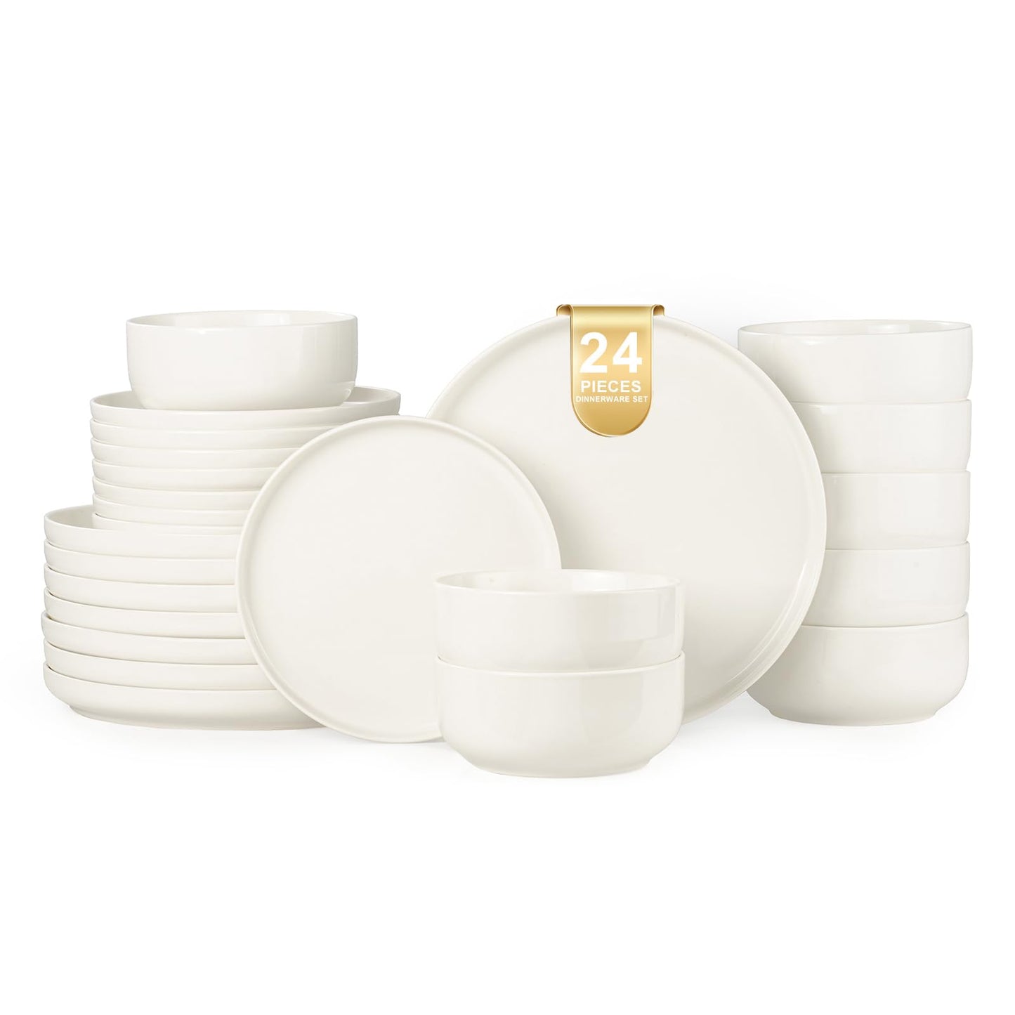 EWFEN Plates and Bowls Sets, 12 Pieces Ceramic Dinnerware Set for 4, Stoneware Dishware Dishes Set, Scratch Resistant Dishes Set, Dishwasher & Microwave Safe, White