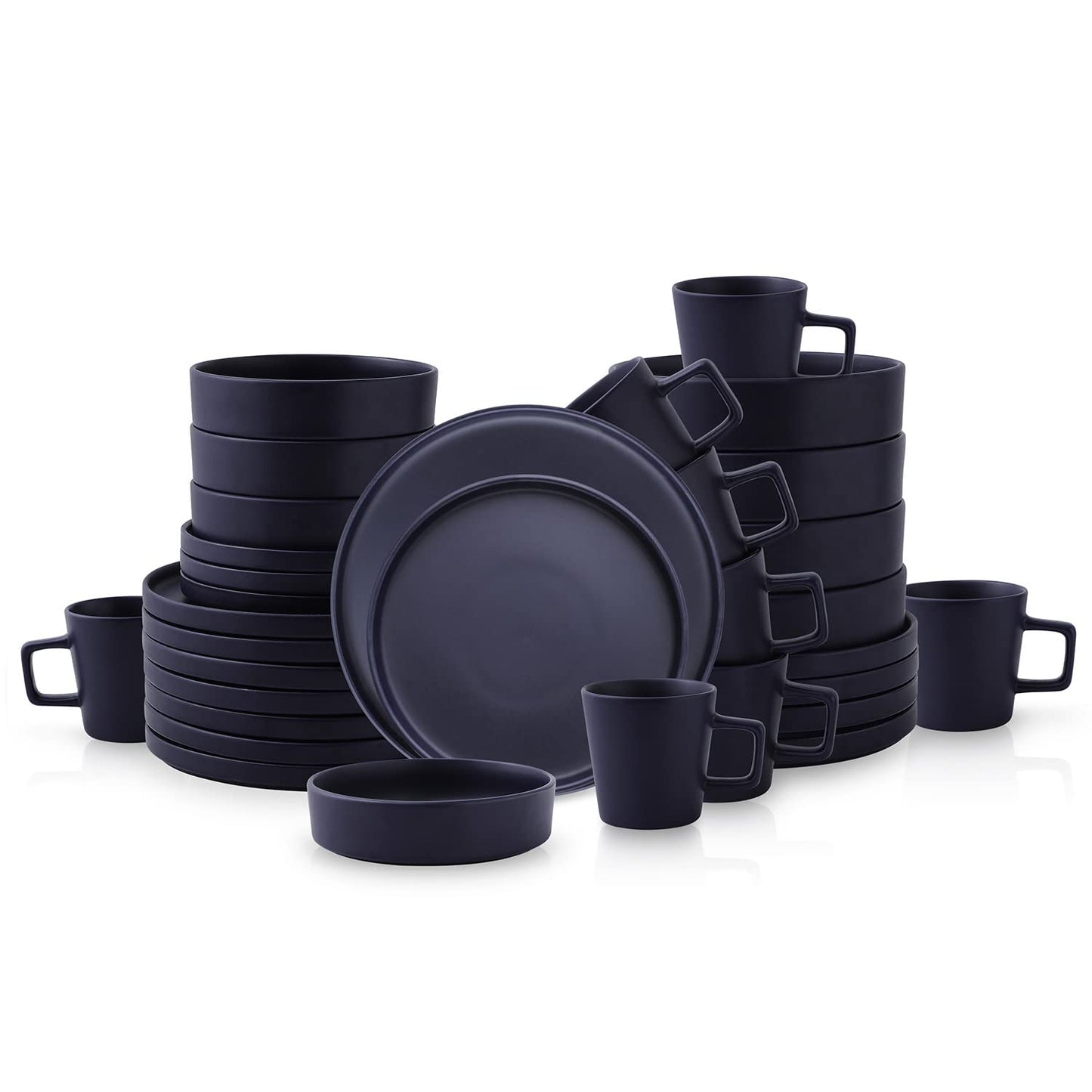 Stone Lain Celina Stoneware 16 Piece Dinnerware Set, Plates and Bowls, Black Matte Dish, Service for 4 – Minimalist Round Style, Microwave & Dishwasher Safe