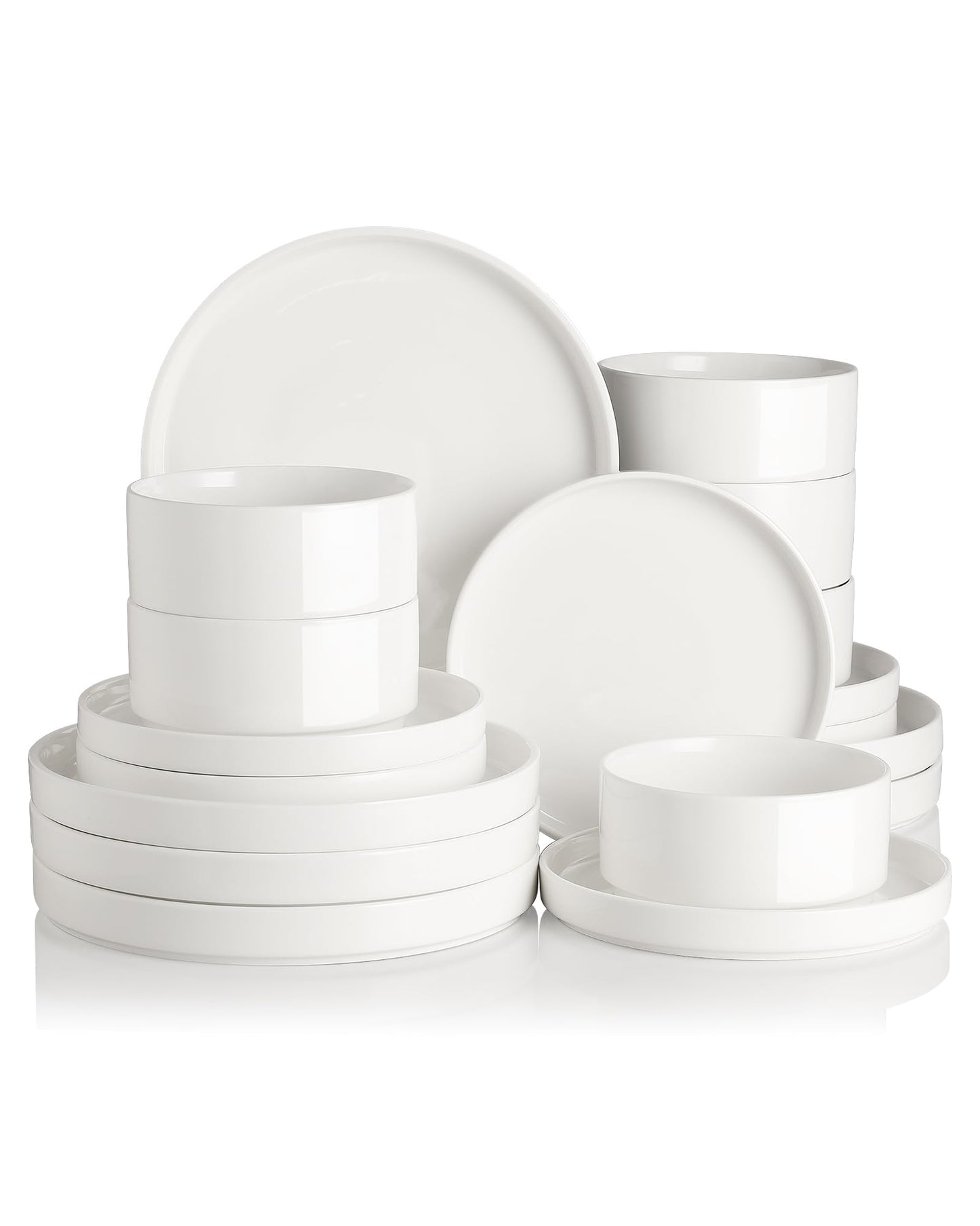 Sweejar Porcelain Dinnerware Sets for 4, 12 Pieces Ceramic Plates and Bowls Set, Classic Modern Simple Kitchen Dinner Dining Ware Set, Dishwasher and Microwave Safe Dishes Sets(Pure White)