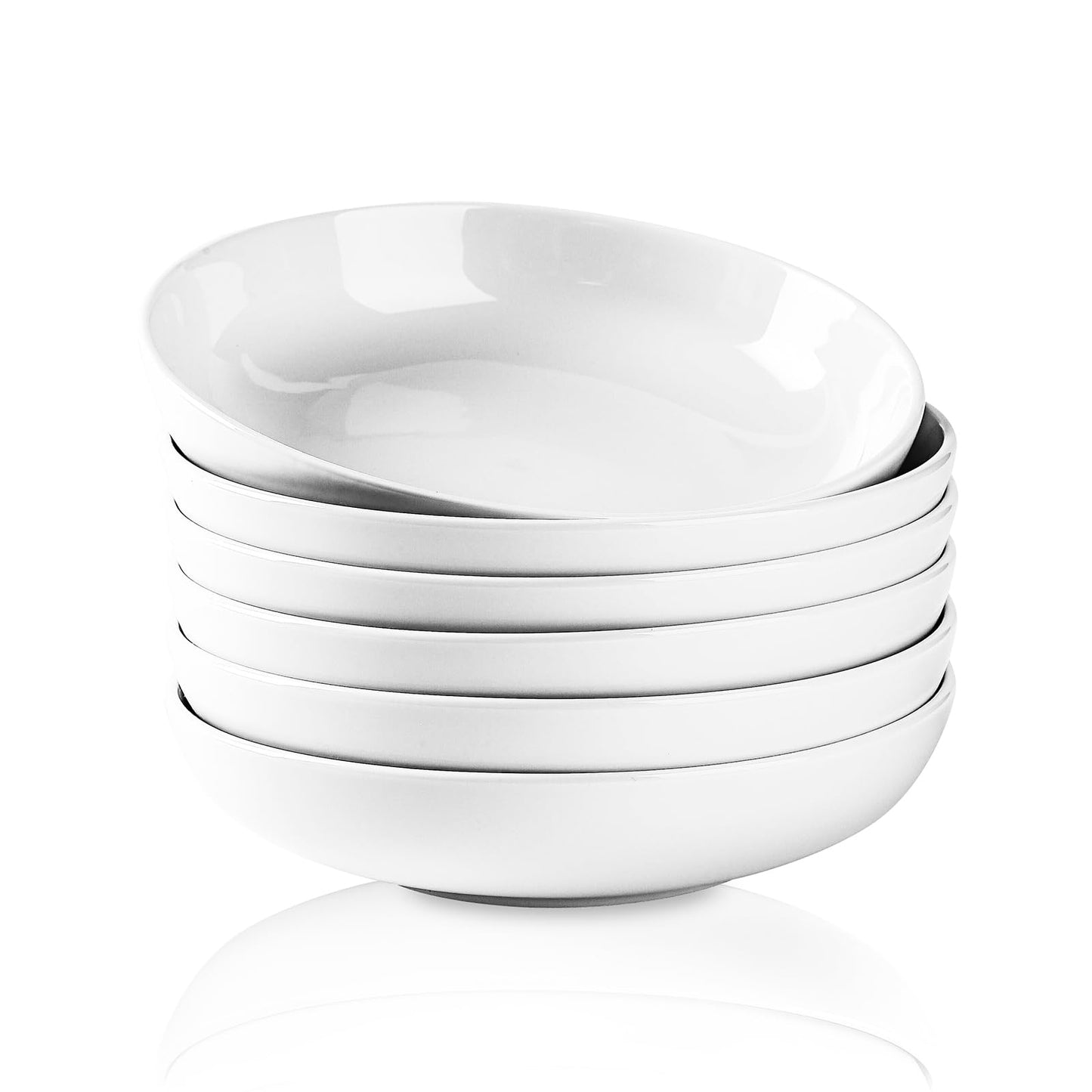 Selamica Porcelain 26 Ounce Pasta Bowls Set of 6, 8 inch Wide and Shallow Salad Bowls, Serving Bowls, Microwave & Dishwasher Safe, Sturdy & Stackable, Variety of Colors