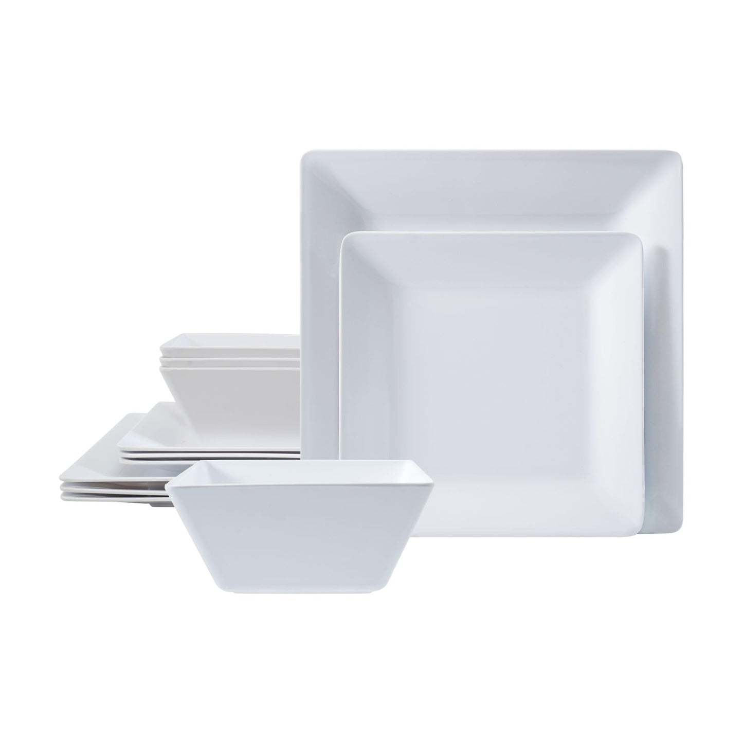TP 12-Piece Melamine Dinnerware Sets, Plates and Bowls Dishes Set for 4, Break-Resistant & Non-Microwavable, Lightweight Dinner Plates, Wood Grain