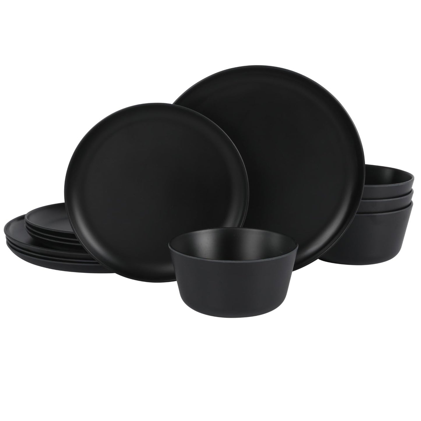 Gibson Home Candy Skies 12 Piece Unbreakable Wheat Straw Melamine Plates and Bowls Dinnerware Set - Outdoor, Camping, & Everyday Use - Matte Exterior/Shiny Interior Taupe Cream