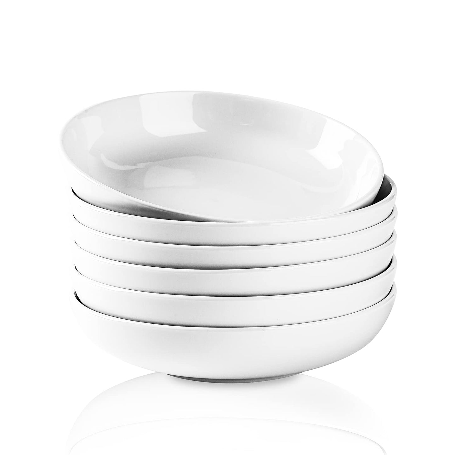 Selamica Porcelain 26 Ounce Pasta Bowls Set of 6, 8 inch Wide and Shallow Salad Bowls, Serving Bowls, Microwave & Dishwasher Safe, Sturdy & Stackable, Variety of Colors