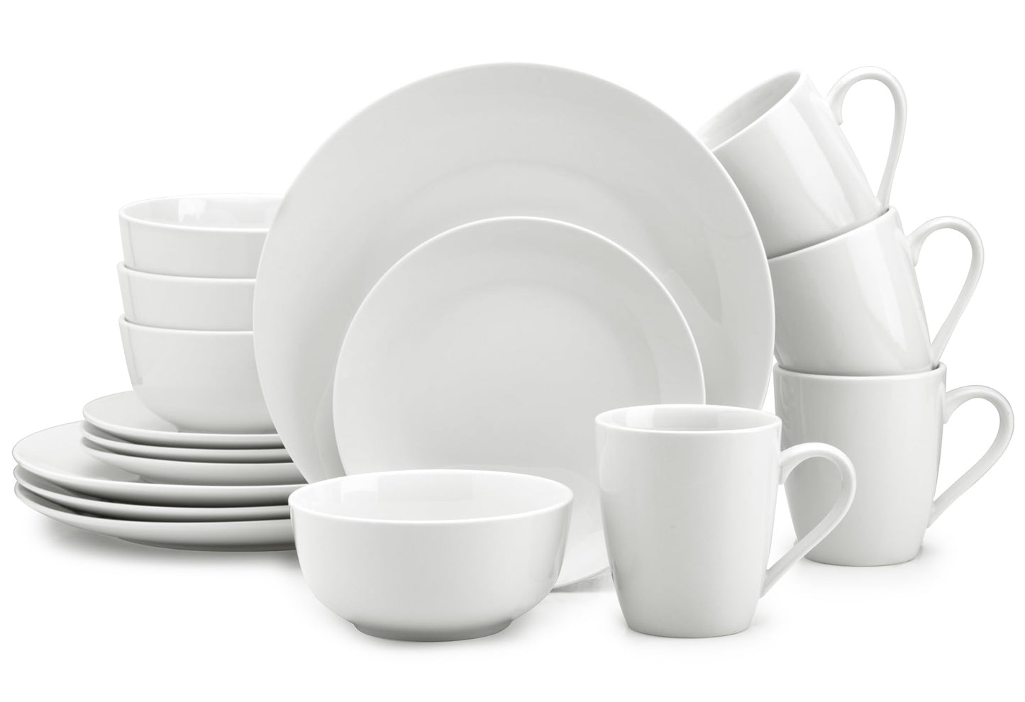Zulay Kitchen Luna Plates and Bowls Sets, 16 Piece Modern Porcelain Dish Set for 4, Chip and Scratch Resistant Square Dinnerware Set, Microwave and Dishwasher Safe, Pearl White