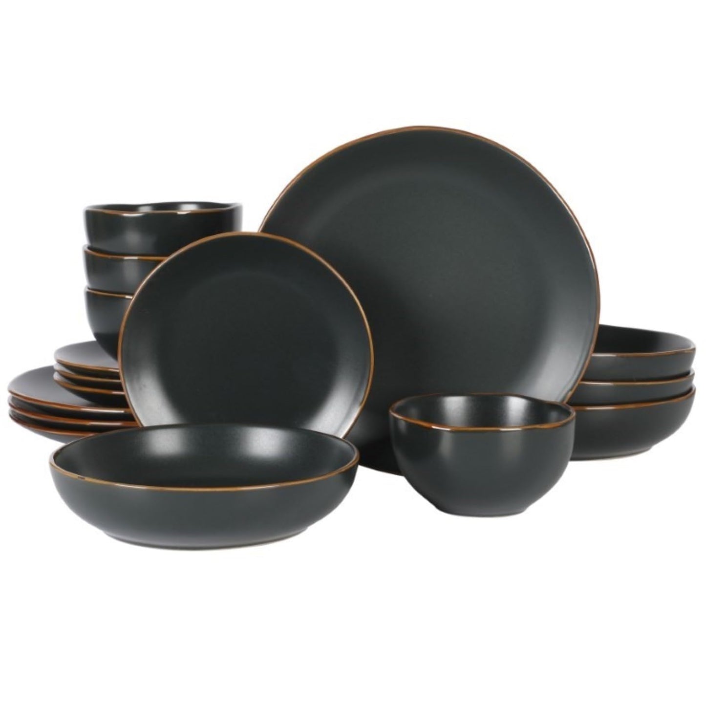 Gibson Home Cloudlight 12 Piece Plates and Bowls Dishes Brown and White - Decorated Porcelain Ceramic Dinnerware Set - Service for 4
