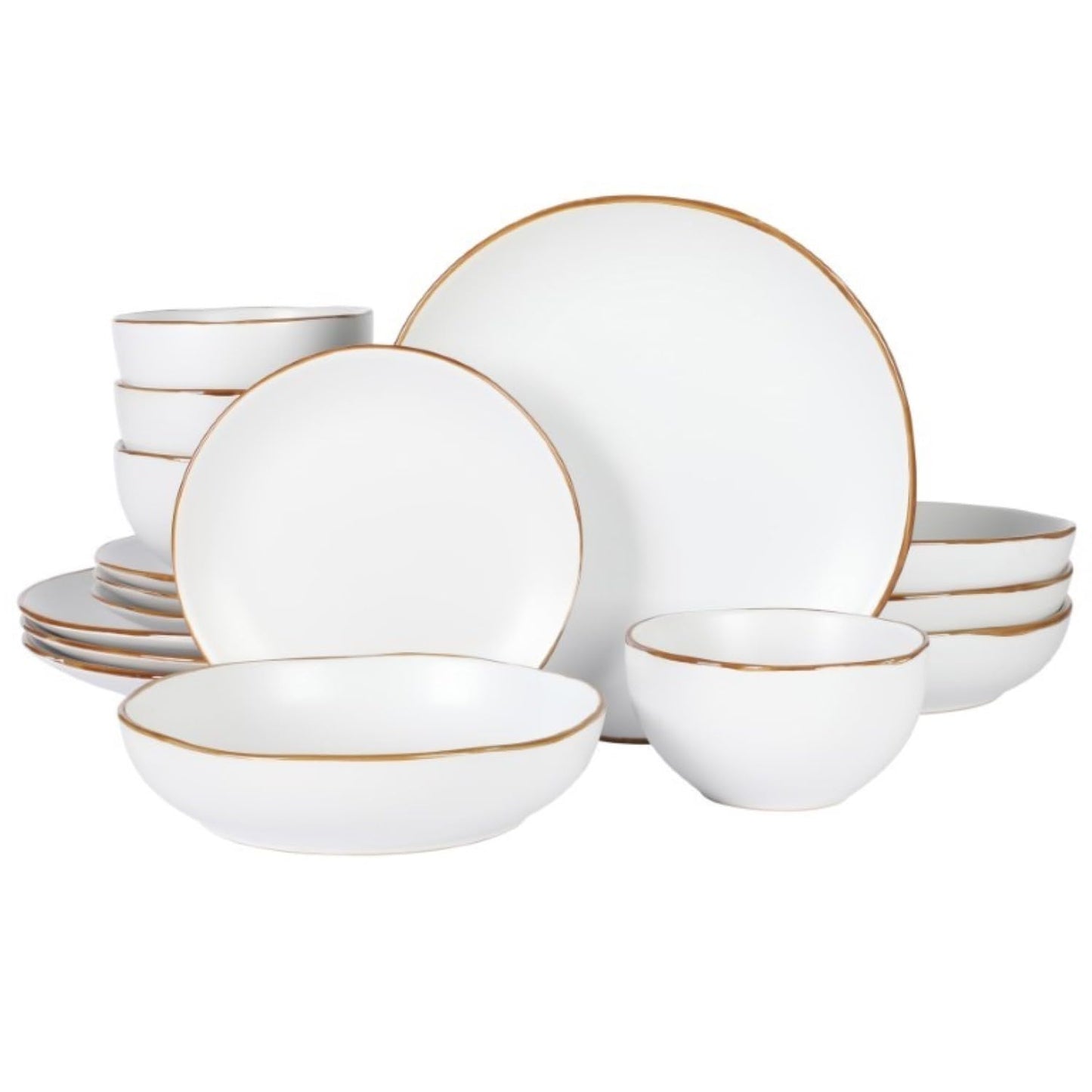 Gibson Home Cloudlight 12 Piece Plates and Bowls Dishes Brown and White - Decorated Porcelain Ceramic Dinnerware Set - Service for 4