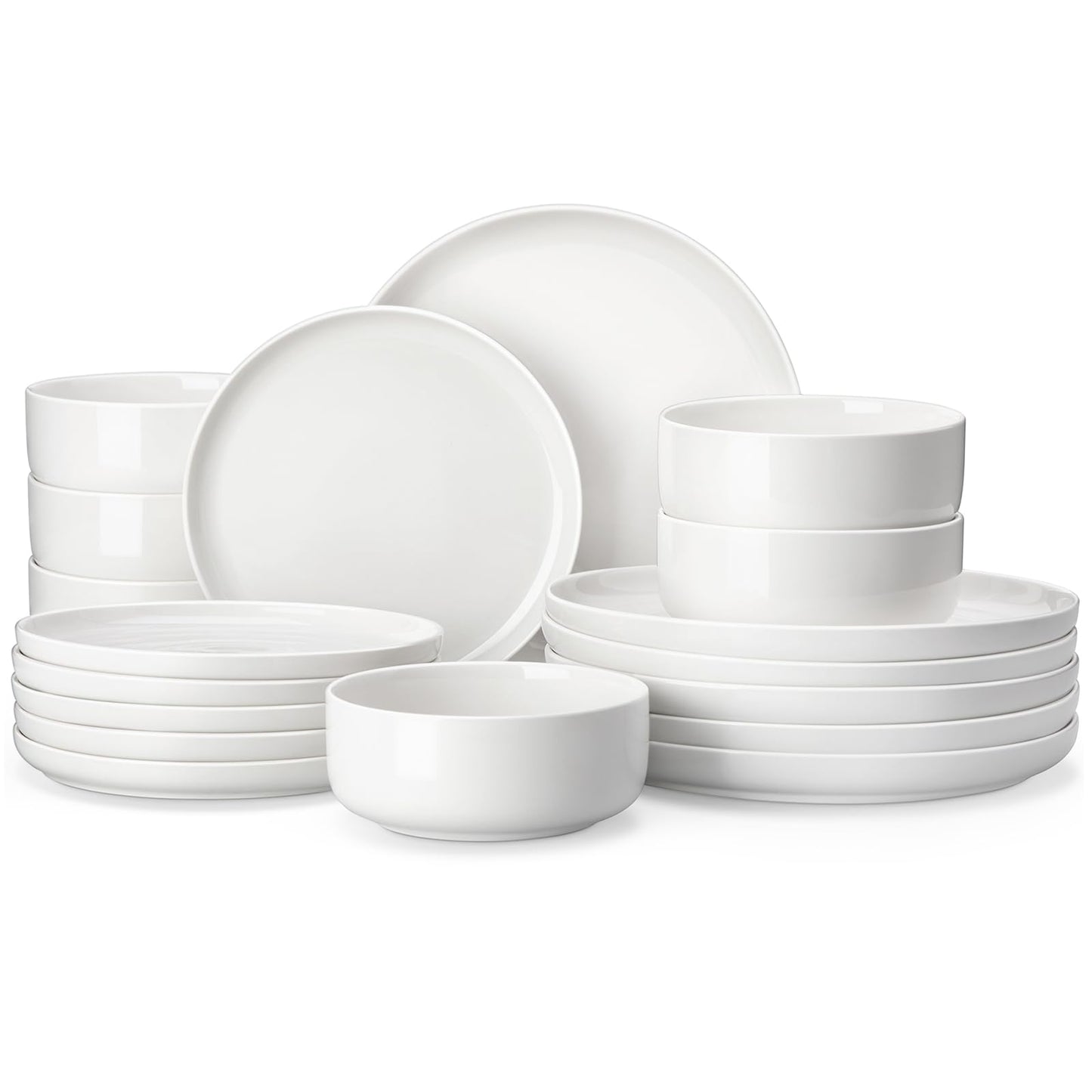 MALACASA Plates and Bowls Sets, 12 Pieces Porcelain Dinnerware Sets Dishware Sets Chip Resistant Ceramic Dish Set Dining Dinner Ware Service for 4, White, Series LUNA