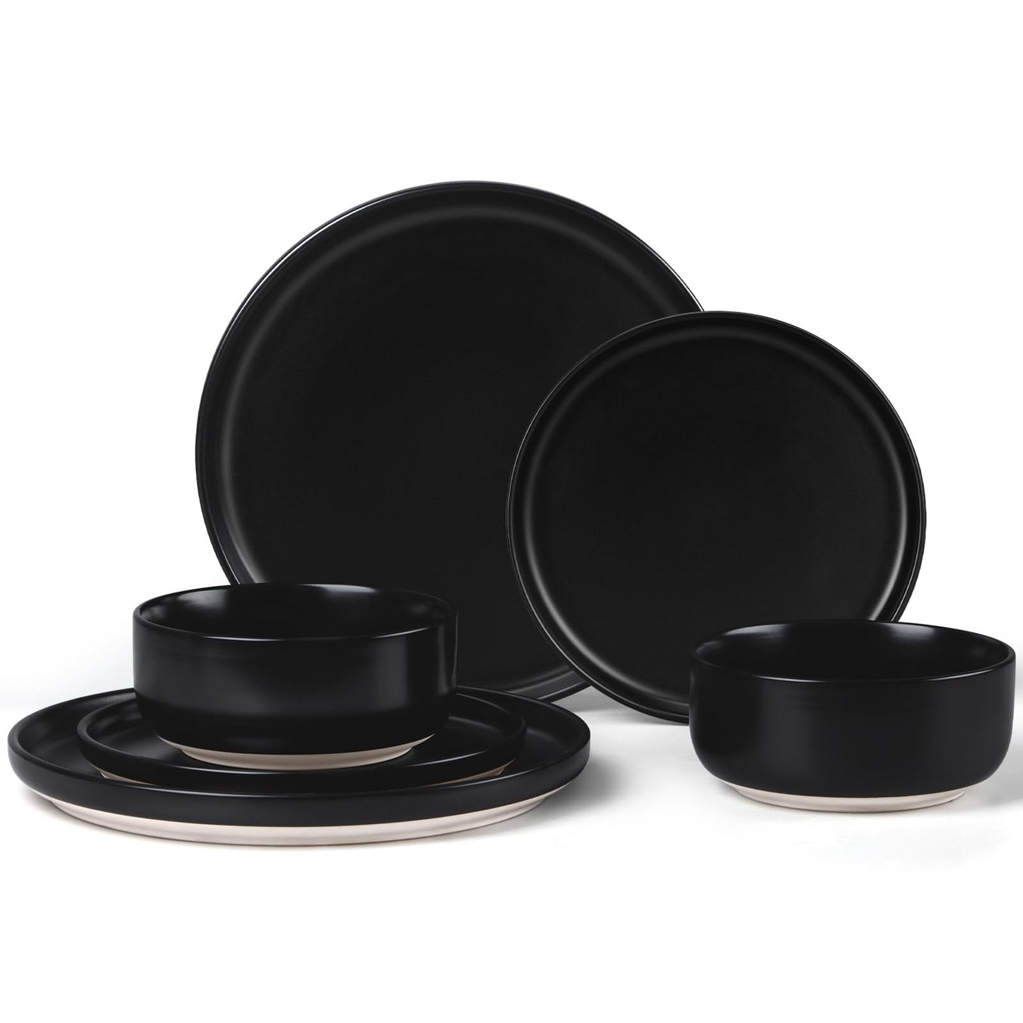 LIANYU Plates and Bowls Sets, 12 Pieces Stoneware Dinnerware Set for 4, Modern Kitchen Dinner Set Ceramic Dishware Dishes Set, Microwave and Dishwasher Safe, Cloud White