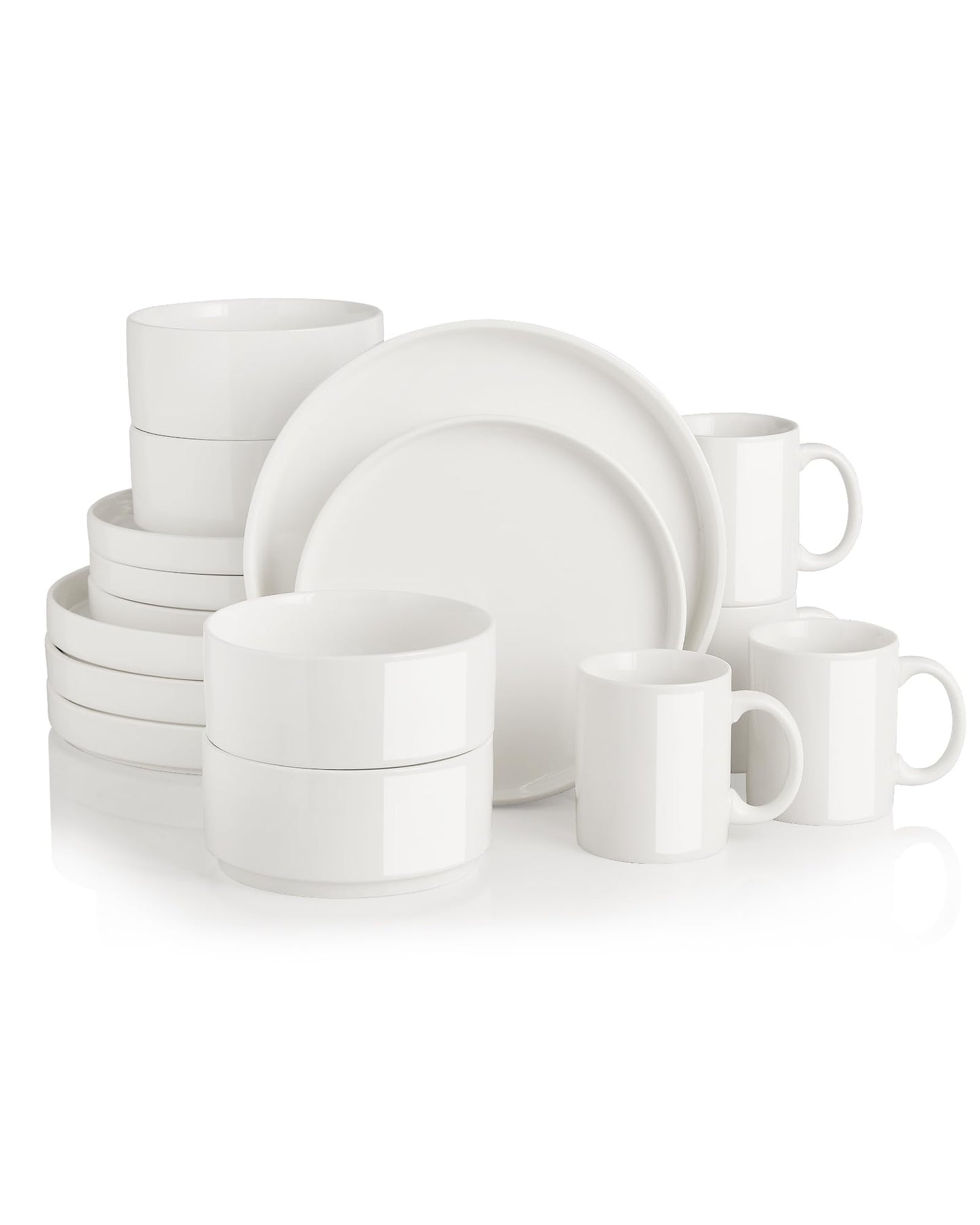 Sweejar Porcelain Dinnerware Sets for 4, 12 Pieces Ceramic Plates and Bowls Set, Classic Modern Simple Kitchen Dinner Dining Ware Set, Dishwasher and Microwave Safe Dishes Sets(Pure White)