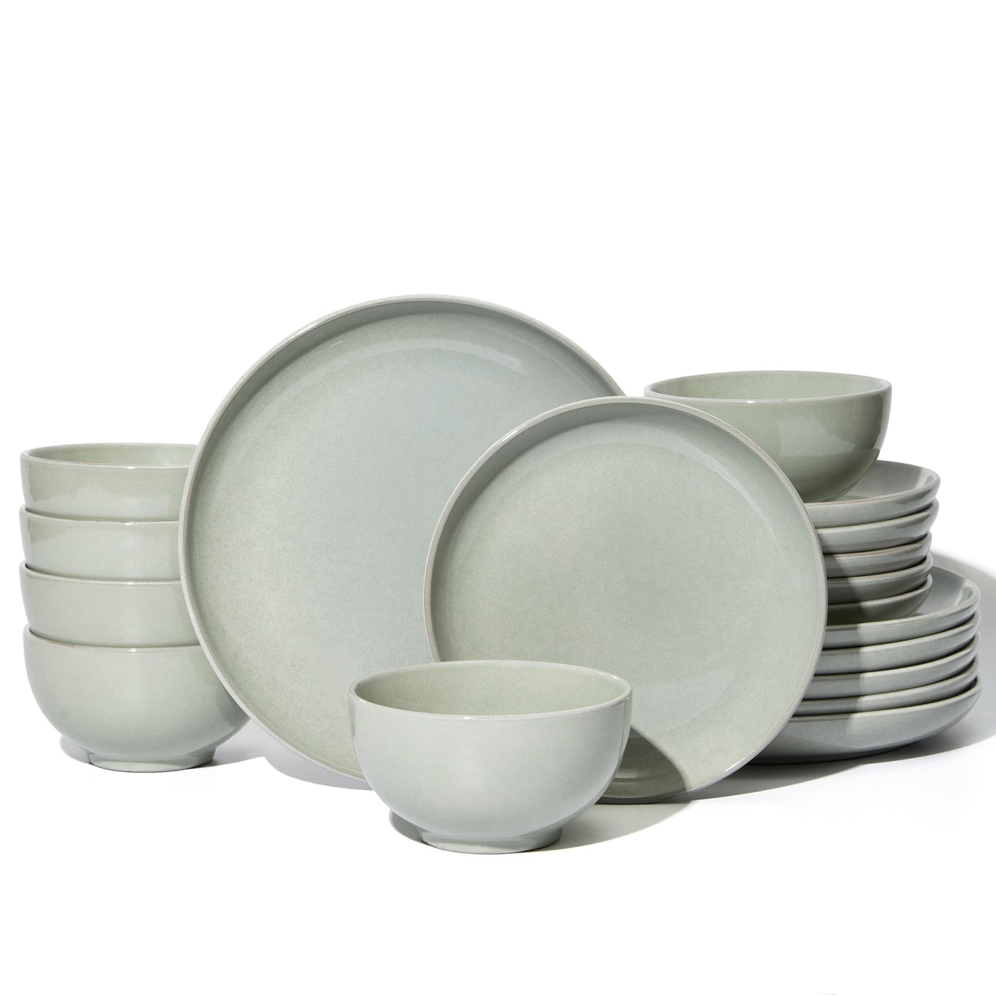 Pokini Stoneware Dinnerware Sets Service for 4, 12 pcs Reactive Glaze Plates and Bowls Sets, Handmade Ceramic Dish Set, Highly Chip and Crack Resistant Modern Plate Set, Brown Green