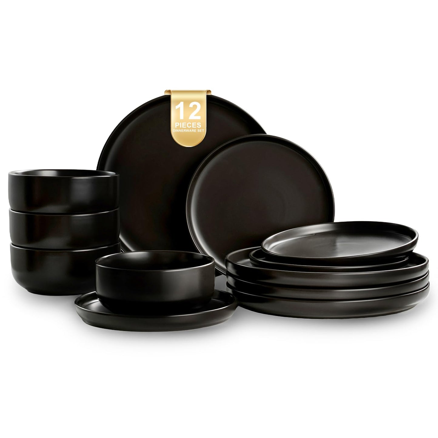 EWFEN Plates and Bowls Sets, 12 Pieces Ceramic Dinnerware Set for 4, Stoneware Dishware Dishes Set, Scratch Resistant Dishes Set, Dishwasher & Microwave Safe, White