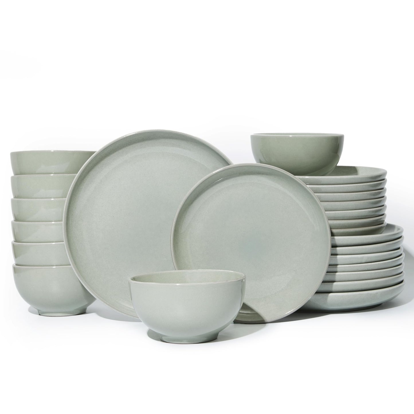 Pokini Stoneware Dinnerware Sets Service for 4, 12 pcs Reactive Glaze Plates and Bowls Sets, Handmade Ceramic Dish Set, Highly Chip and Crack Resistant Modern Plate Set, Brown Green