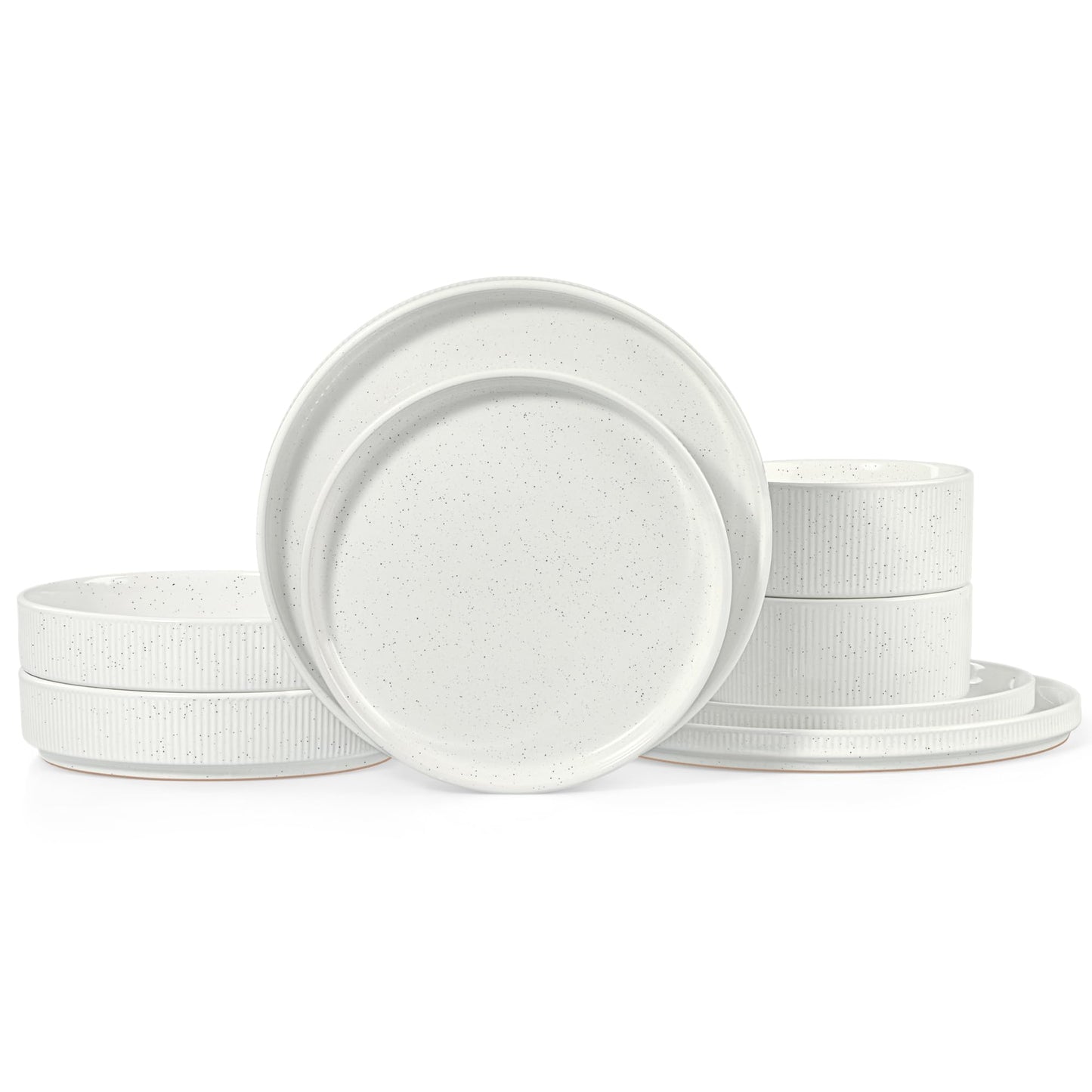 LIANYU 12 Piece Porcelain Dinnerware Sets for 4, Ceramic Durable Plates and Bowls, Chip and Scratch Resistant Dishware Dishes Set, Dishwasher & Microwave Safe Stoneware Set, Black Onyx
