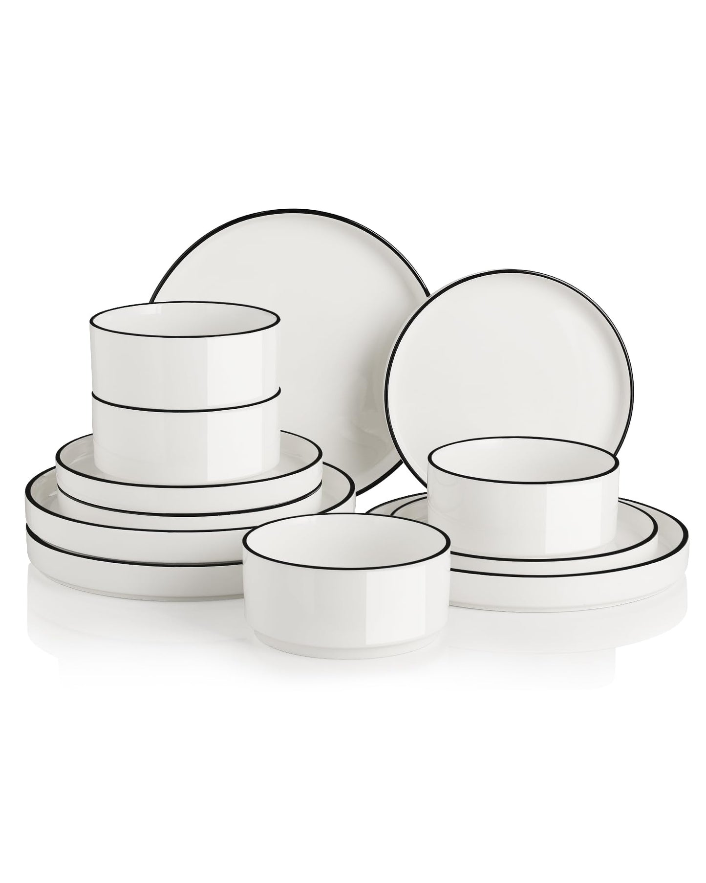 Sweejar Porcelain Dinnerware Sets for 4, 12 Pieces Ceramic Plates and Bowls Set, Classic Modern Simple Kitchen Dinner Dining Ware Set, Dishwasher and Microwave Safe Dishes Sets(Pure White)