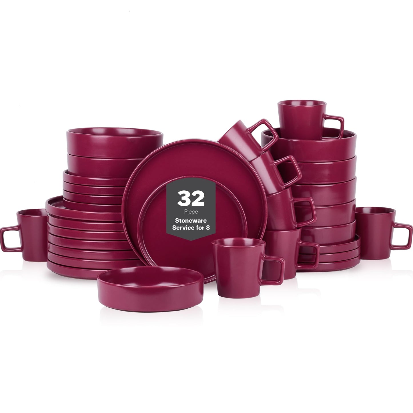 Stone Lain Celina Stoneware 16 Piece Dinnerware Set, Plates and Bowls, Black Matte Dish, Service for 4 – Minimalist Round Style, Microwave & Dishwasher Safe