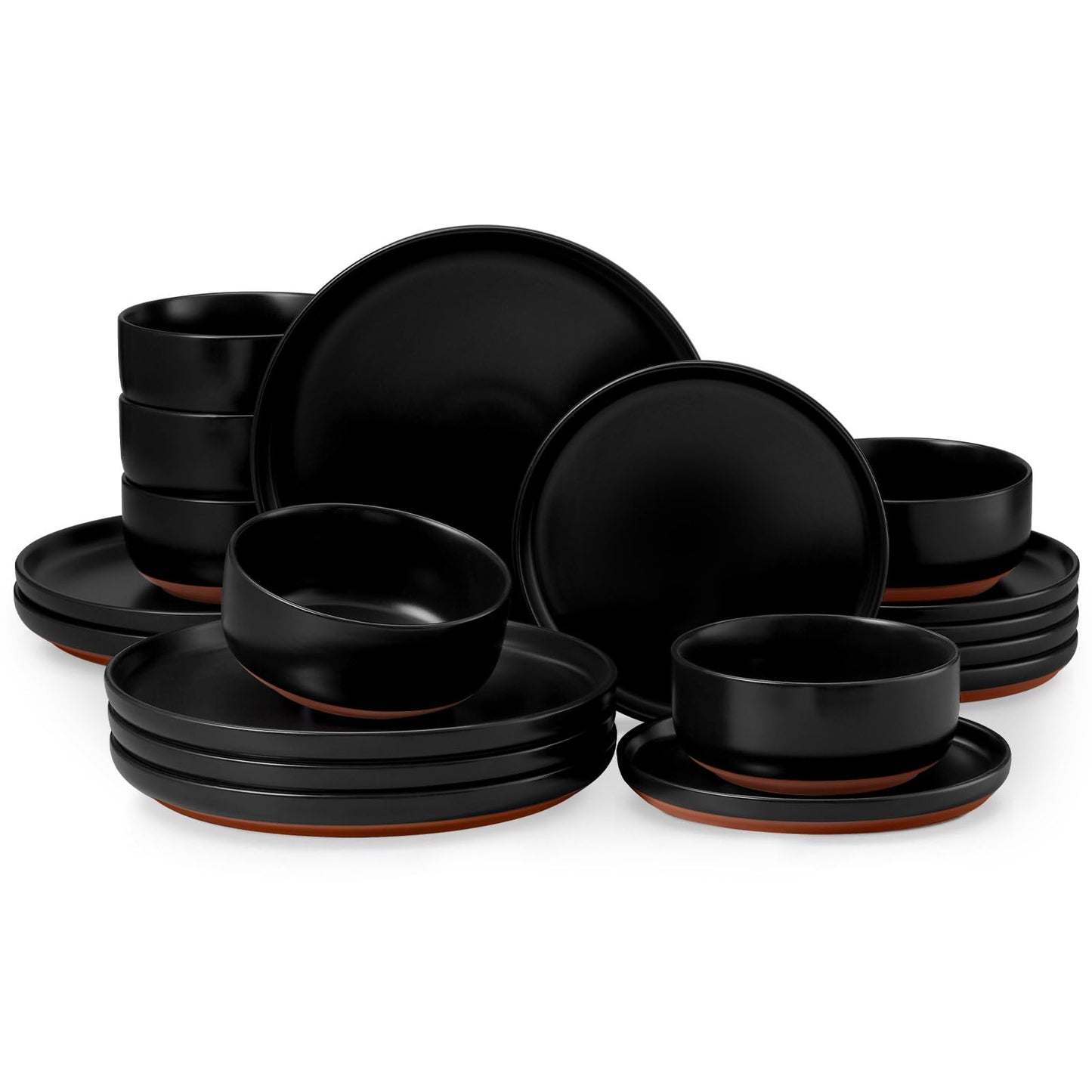 E-far 12-Piece Stoneware Dinnerware Sets, Plates and Bowls Sets for 4, Ceramic Dishware Dishes Set with Terracotta Base, Chip & Scratch Resistant, Microwave & Dishwasher Safe, Speckled White