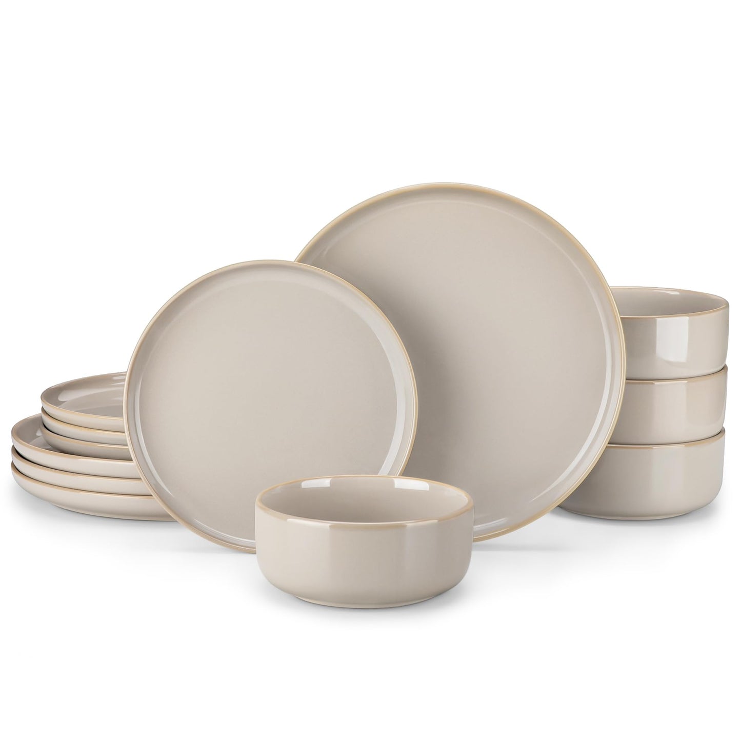 vancasso PLAYA Plates and Bowls Sets, 12 Pieces Grey-Blue Dinnerware Sets for Kitchen, Reactive Glaze Dishes Set for 4, Dishwasher and Microwave Safe