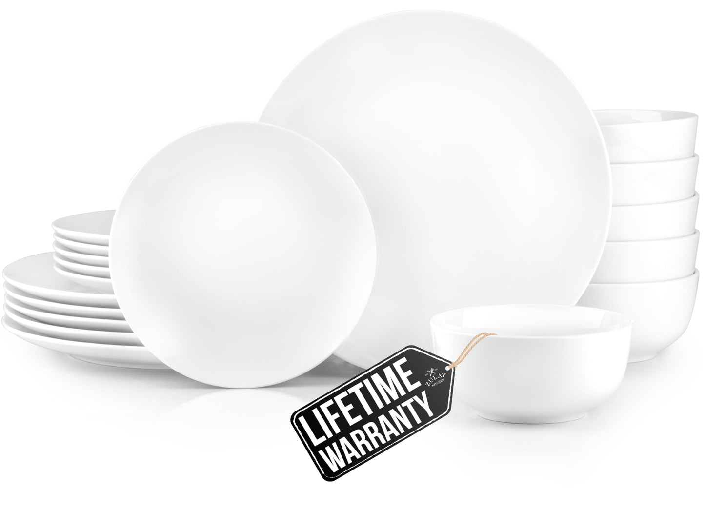 Zulay Kitchen Luna Plates and Bowls Sets, 16 Piece Modern Porcelain Dish Set for 4, Chip and Scratch Resistant Square Dinnerware Set, Microwave and Dishwasher Safe, Pearl White