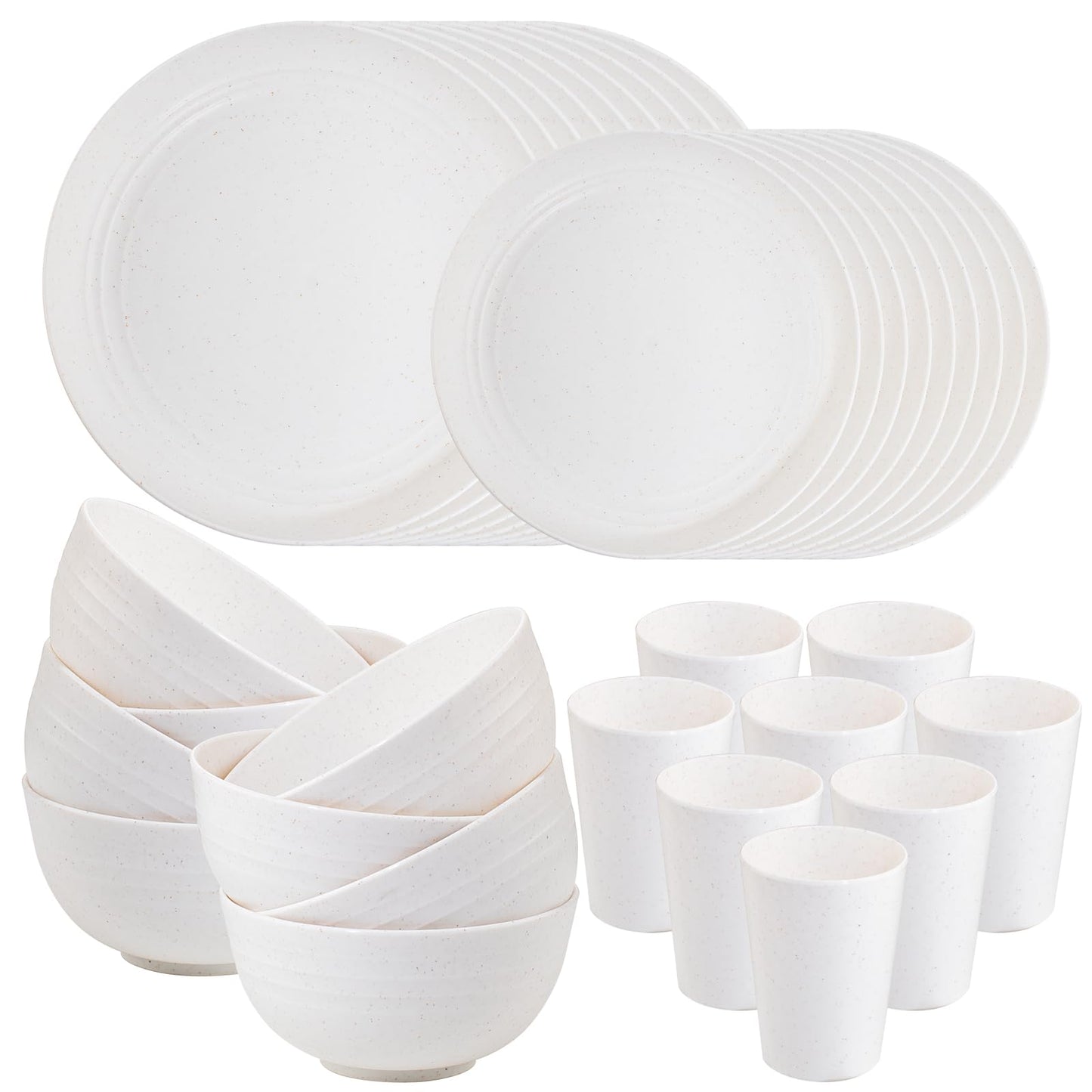 Supernal 32pcs Wheat Straw Dinnerware Sets,Plates and Bowls Sets,Reusable Plastic Plate,Microwave Dishwasher Safe,Plastic Dinnerware Set,Four Color Set 16pcs Plates,8pcs Bowls,8pcs Cups
