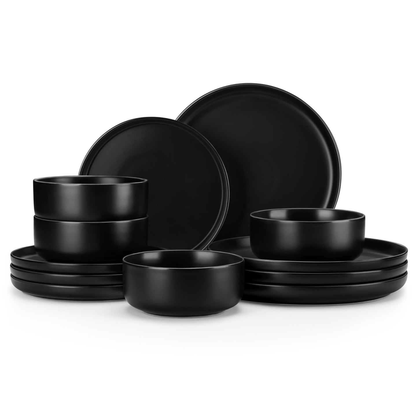 MALACASA Plates and Bowls Sets, 12 Pieces Modern Porcelain Dinnerware Set for 4 White Kitchen Dinner Dining Ware Set wtih Black Rim Ceramic Dishware Dishes Microwave and Dishwasher Safe, Series LUNA
