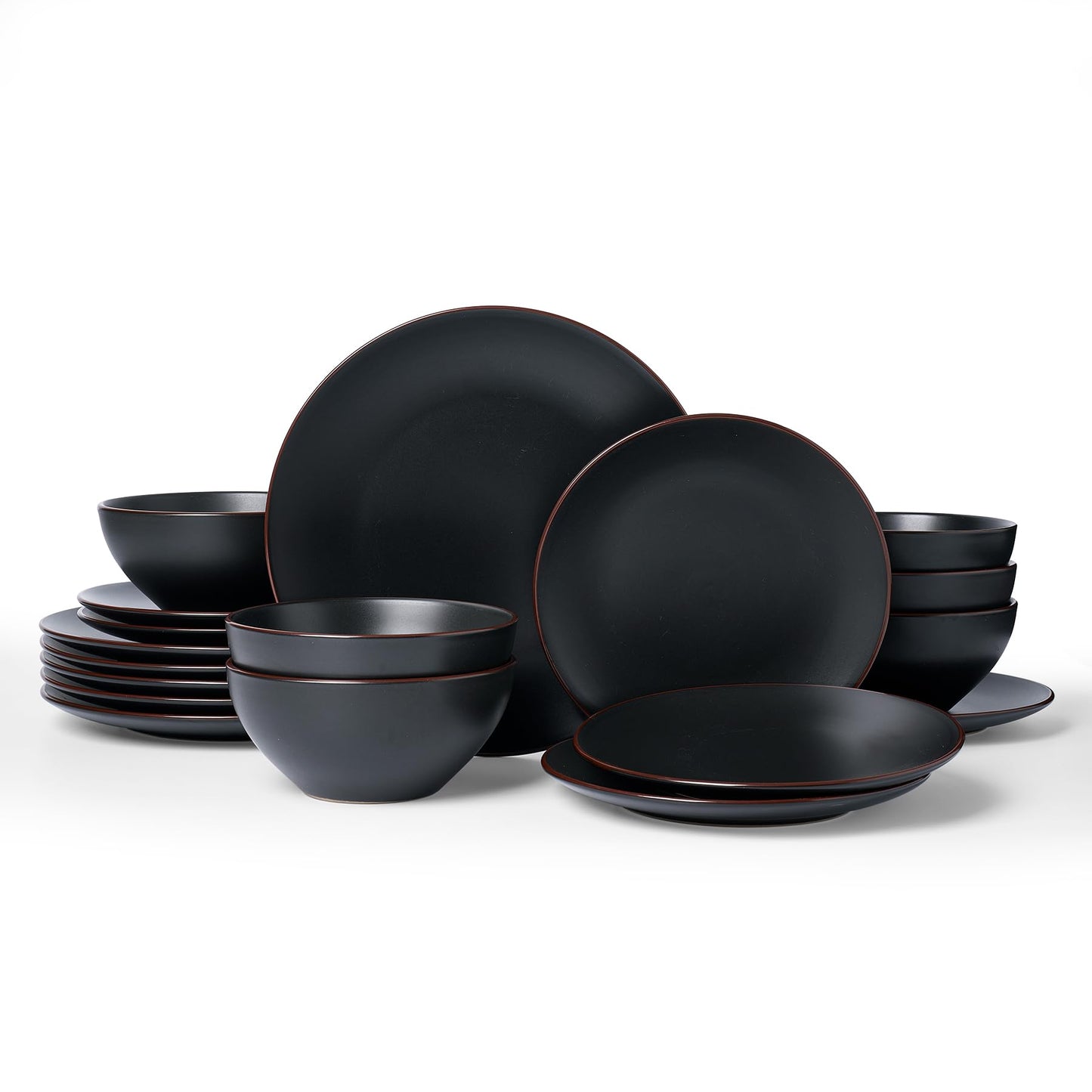 Famiware Venus Plates and Bowls Sets with Trim, 12 Pieces Speckled Stoneware Dishes Dinnerware Set for 4, Matte Dark Gray - Microwave & Dishwasher Safe, Modern Minimalist, Everyday & Formal Dining