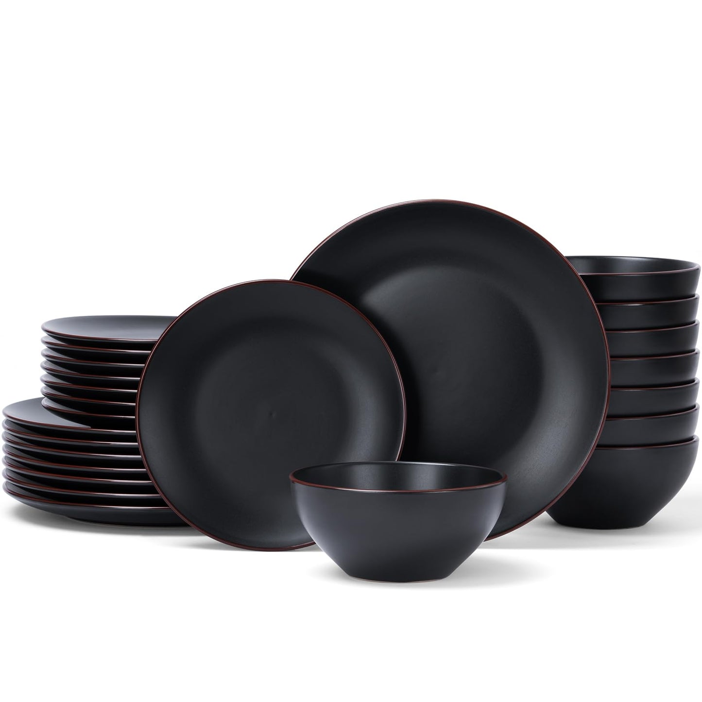 Famiware Venus Plates and Bowls Sets with Trim, 12 Pieces Speckled Stoneware Dishes Dinnerware Set for 4, Matte Dark Gray - Microwave & Dishwasher Safe, Modern Minimalist, Everyday & Formal Dining