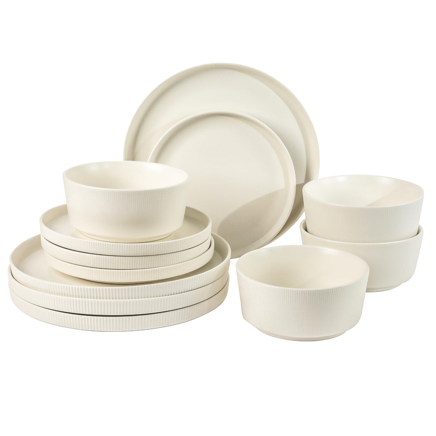 Gibson Home Rockaway 12-Piece Stoneware Dinnerware Set, Matte Finish, Service for 4, Modern Ceramic Plates and Bowls, Microwave & Dishwasher Safe – Soft Gray - Service for 4