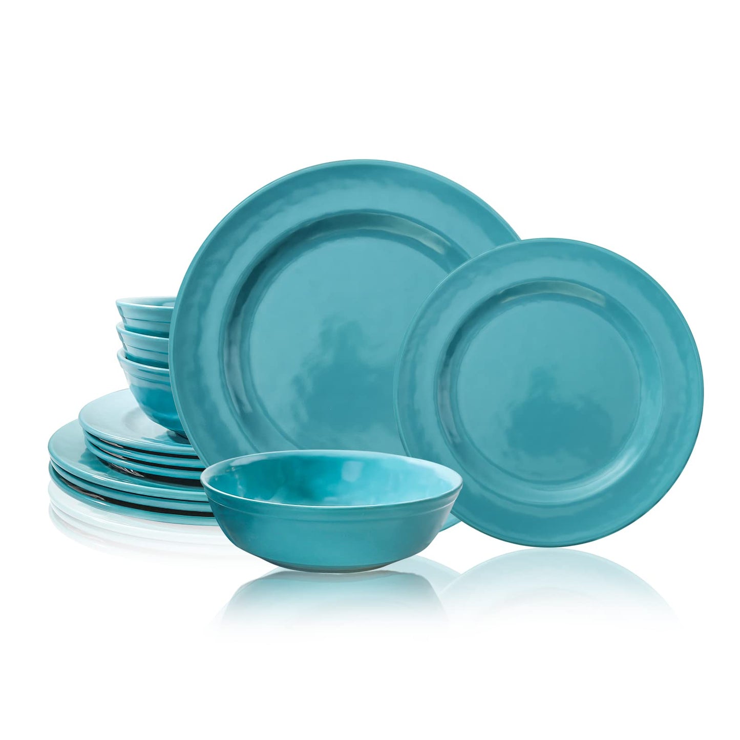 TP 12-Piece Melamine Dinnerware Sets, Plates and Bowls Dishes Set for 4, Break-Resistant & Non-Microwavable, Lightweight Dinner Plates, Wood Grain