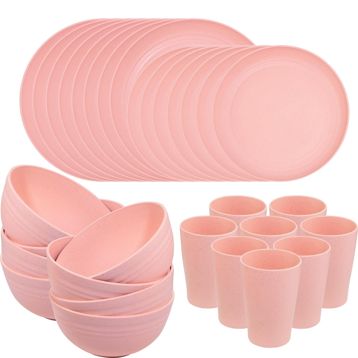 Supernal 32pcs Wheat Straw Dinnerware Sets,Plates and Bowls Sets,Reusable Plastic Plate,Microwave Dishwasher Safe,Plastic Dinnerware Set,Four Color Set 16pcs Plates,8pcs Bowls,8pcs Cups