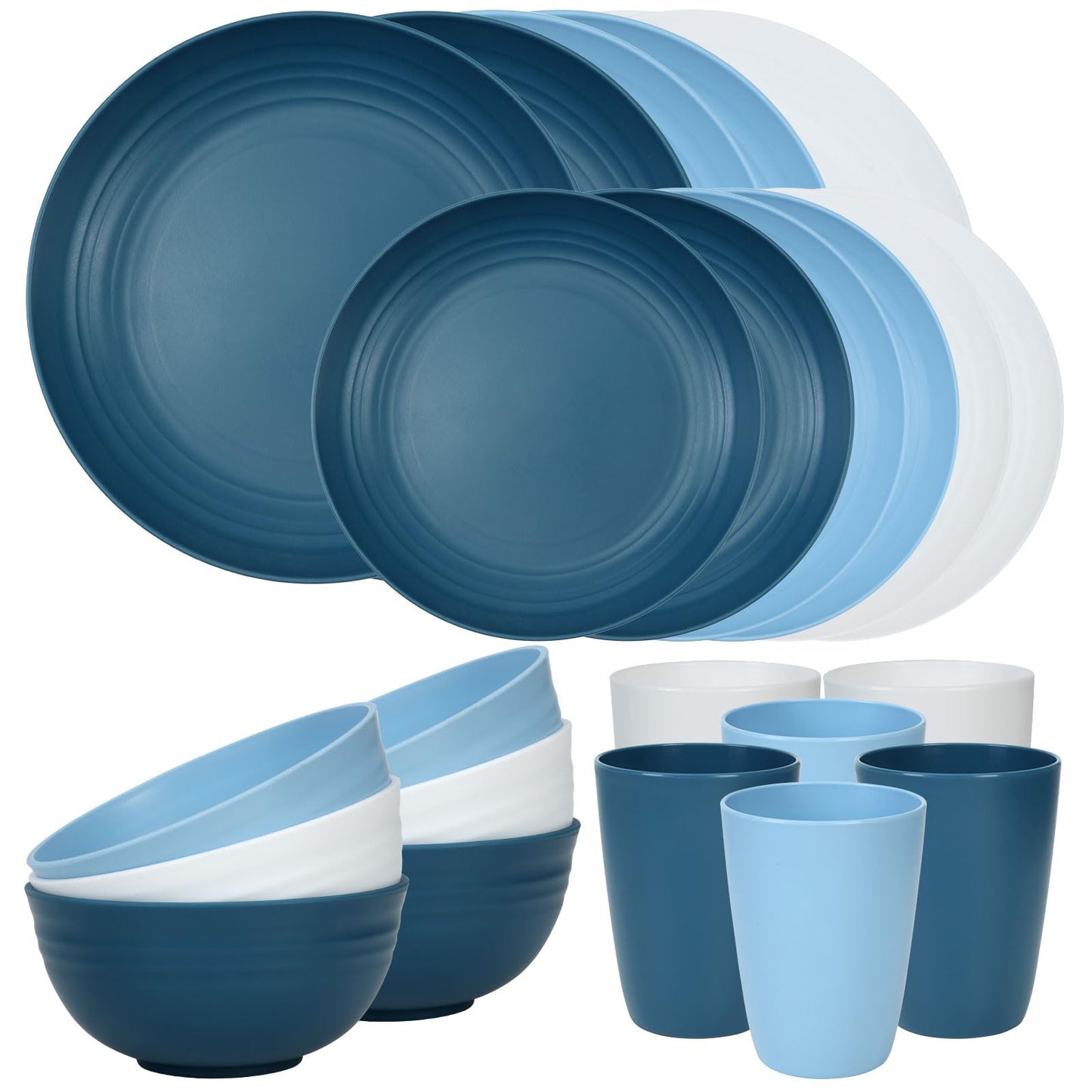 Quatish 32 Piece Plates and Bowls Sets for 8, Unbreakable Dinnerware Sets, Dish Set for Camping, Dishwasher Microwave Safe, Outdoor Kitchen and Apartment Dinning RV Essentials, Black