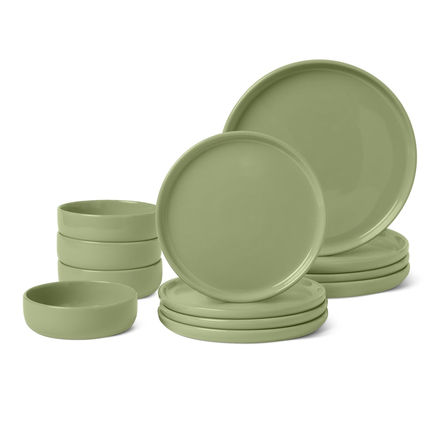 Amazon Basics Glazed Stoneware Dinnerware Set, Ceramic, Dishwasher-Safe, Freezer-Safe, 4 Full Place Settings, 12-Piece, Ivory