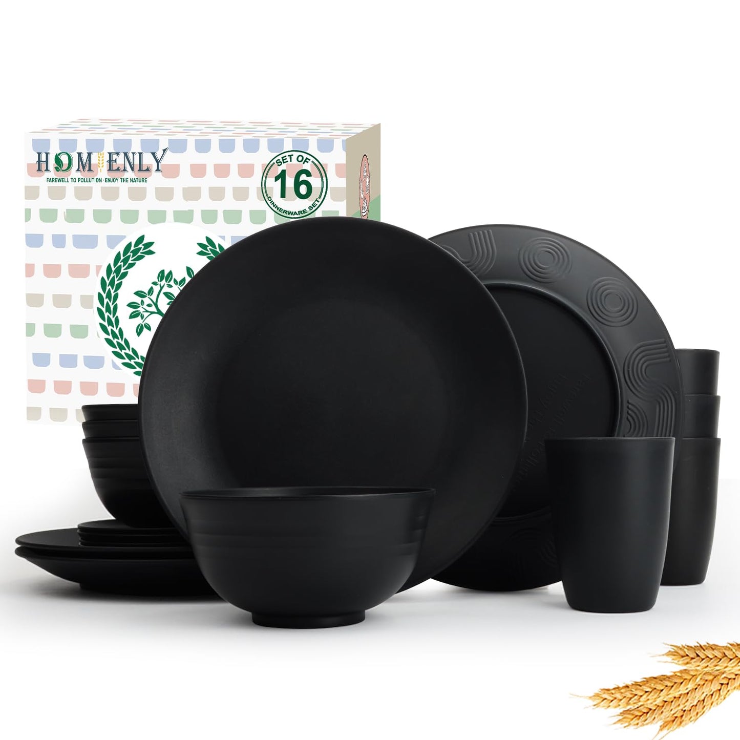 Homienly Kitchen Wheat Straw Dinnerware Set 40 PCS - Dinner Plates, Cereal Bowls, Wheat Straw Cups Set, Microwave and Dishwasher Safe Dishes Set, Unbreakable Dish Set for Party, Outdoor(Grey Stone)