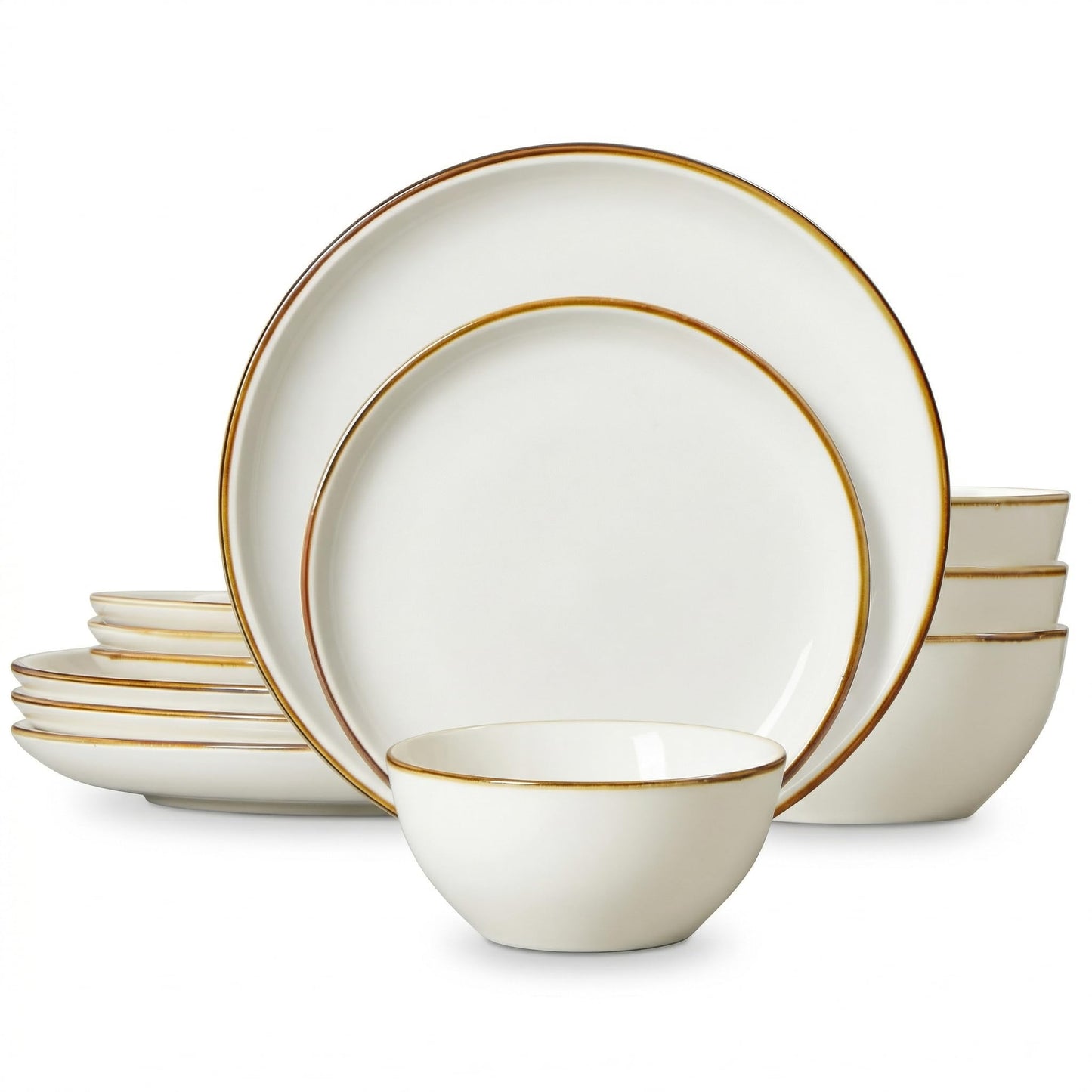 ONEMORE Plates and Bowls Set 12 Pcs,Stoneware Dinnerware Sets for 4 Microwavable,Oven & Dishwasher Safe Porcelain,Scratch Resistant Dishes Set,White