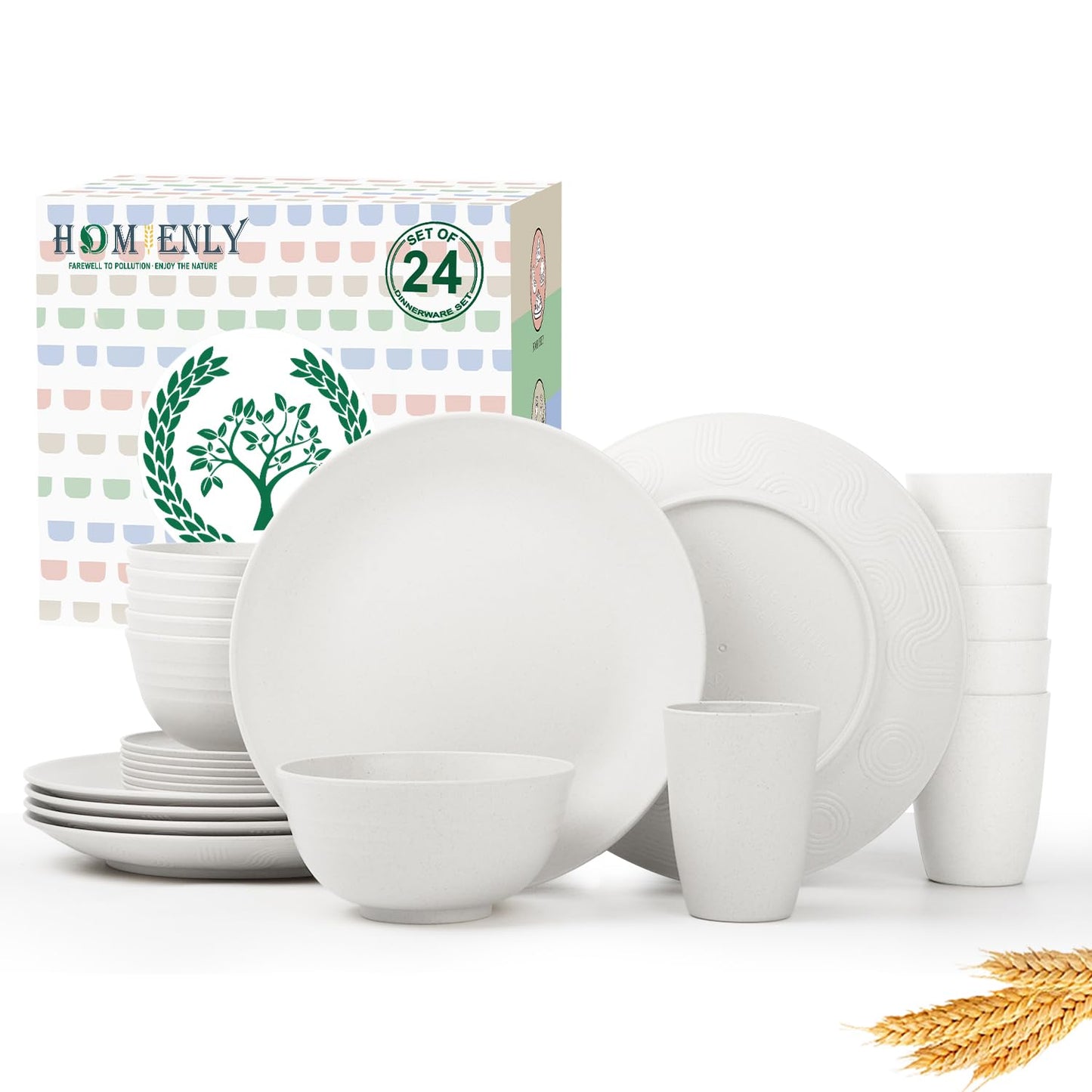 Homienly Kitchen Wheat Straw Dinnerware Set 40 PCS - Dinner Plates, Cereal Bowls, Wheat Straw Cups Set, Microwave and Dishwasher Safe Dishes Set, Unbreakable Dish Set for Party, Outdoor(Grey Stone)