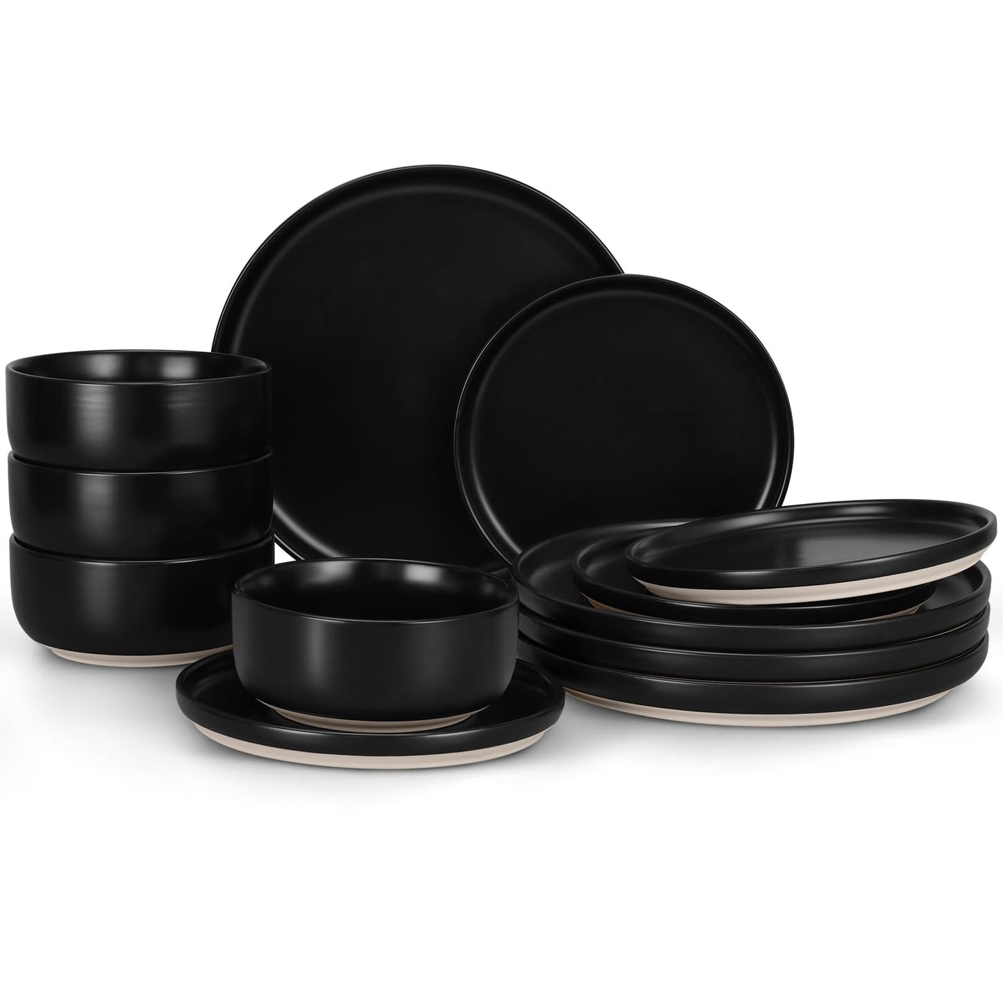 LIANYU Plates and Bowls Sets, 12 Pieces Stoneware Dinnerware Set for 4, Modern Kitchen Dinner Set Ceramic Dishware Dishes Set, Microwave and Dishwasher Safe, Cloud White