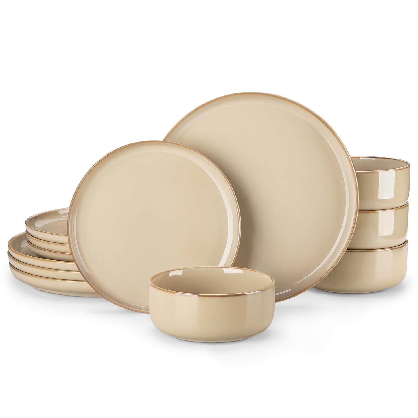 vancasso PLAYA Plates and Bowls Sets, 12 Pieces Grey-Blue Dinnerware Sets for Kitchen, Reactive Glaze Dishes Set for 4, Dishwasher and Microwave Safe
