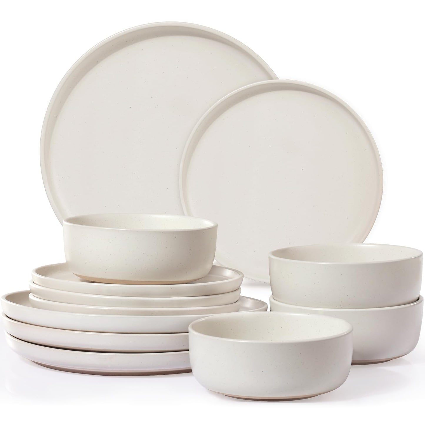 Plates and Bowls Sets for 4,12 Pieces Ceramic Dish set, White Dinnerware Set for Kitchen, Modern Design Plate Sets with Black Rim, Microwave and Dishwasher Safe