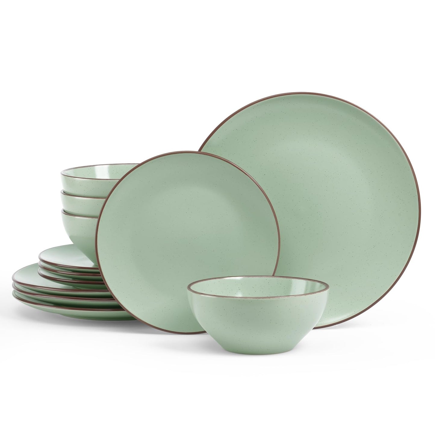 Famiware Venus Plates and Bowls Sets with Trim, 12 Pieces Speckled Stoneware Dishes Dinnerware Set for 4, Matte Dark Gray - Microwave & Dishwasher Safe, Modern Minimalist, Everyday & Formal Dining